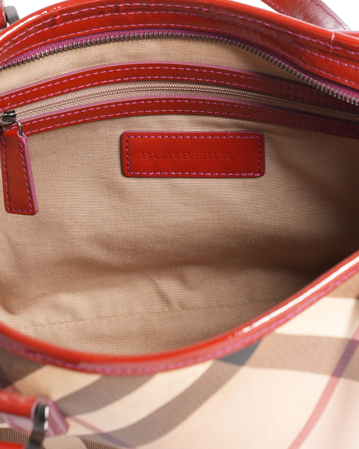 Burberry Red Patent Leather Supernova Check Coated Canvas Regent Tote Bag
