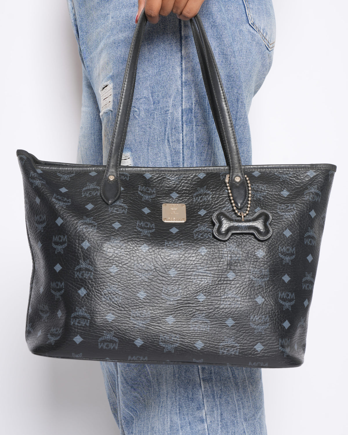 MCM Black Leather Shopper Tote