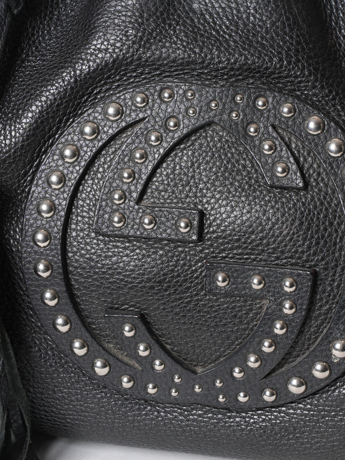 Gucci Black Pebbled Leather Studded Soho Chain Tote