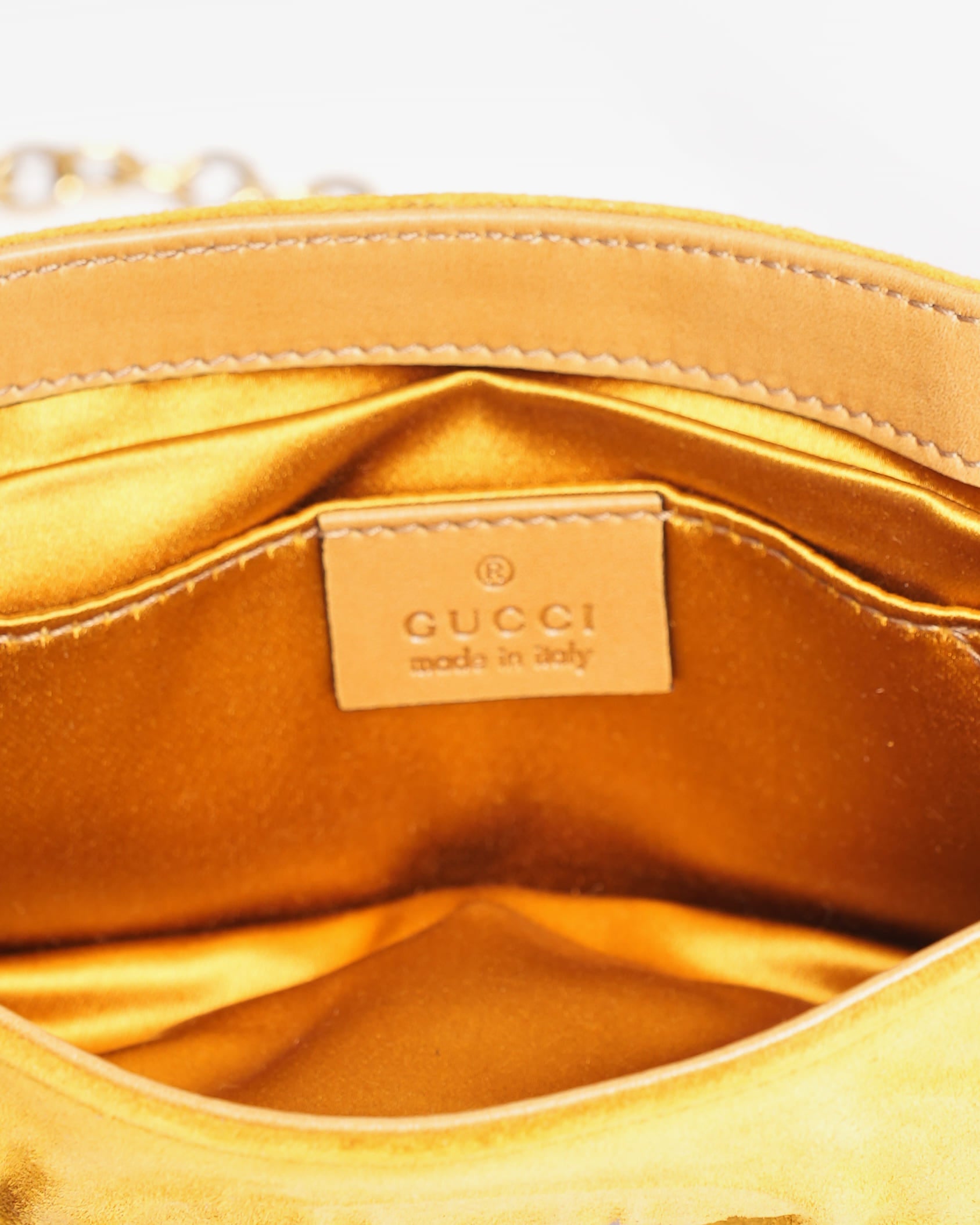 Gucci Mustard Yellow Suede Babouska Heart Chain Shoulder Bag