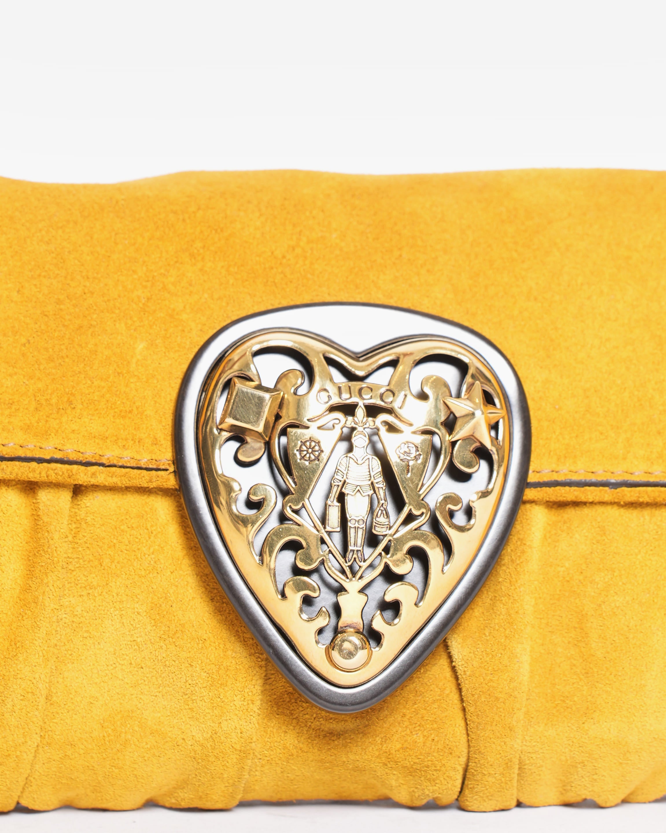 Gucci Mustard Yellow Suede Babouska Heart Chain Shoulder Bag