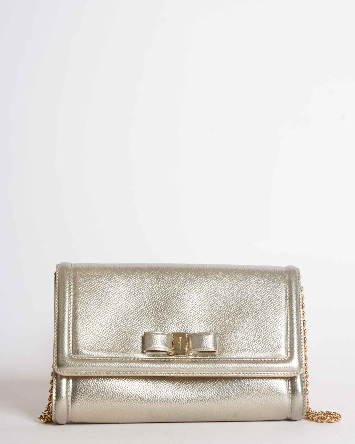 New Salvatore Ferragamo Vara Bow Metallic Leather Bag
