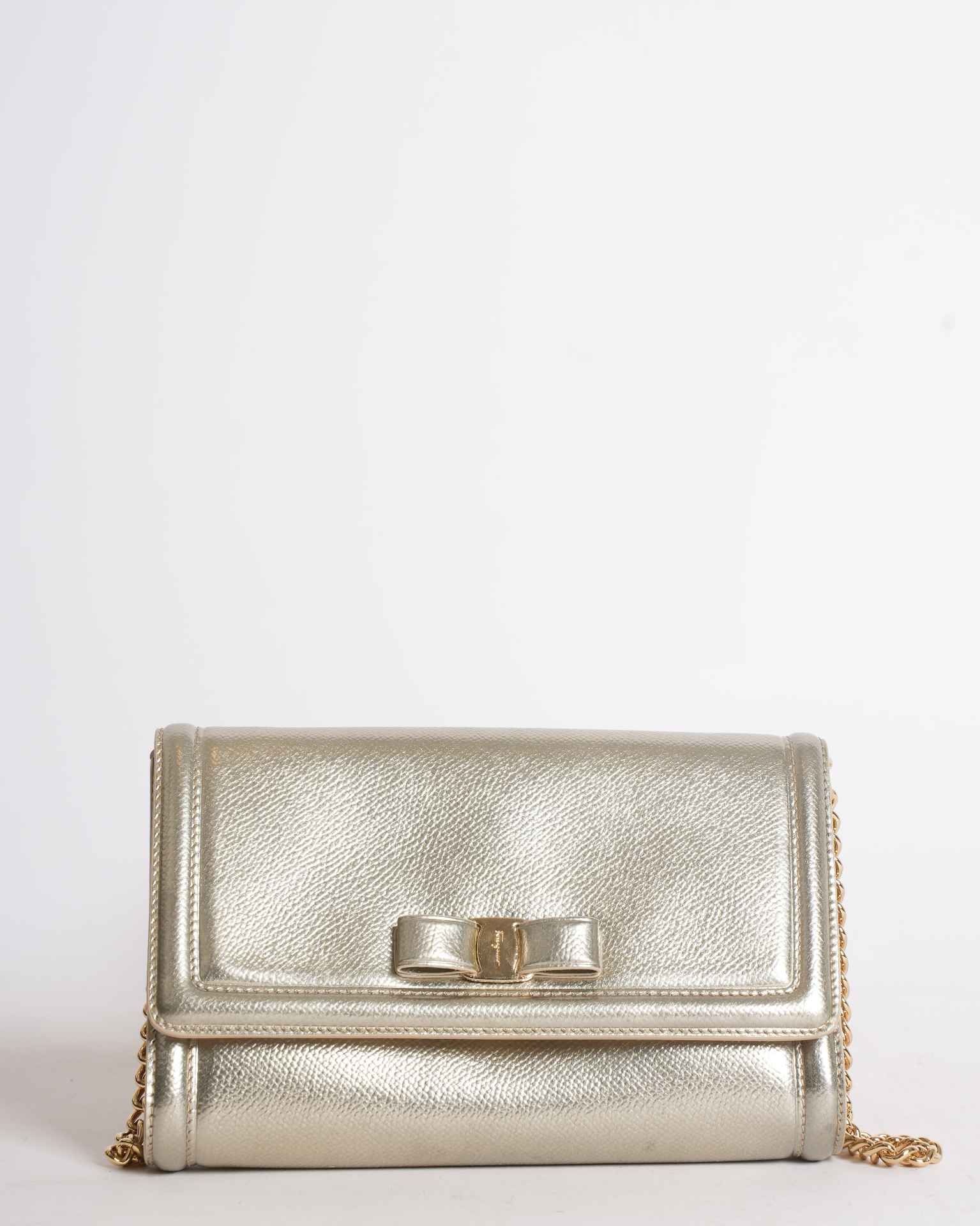 New Salvatore Ferragamo Vara Bow Metallic Leather Bag