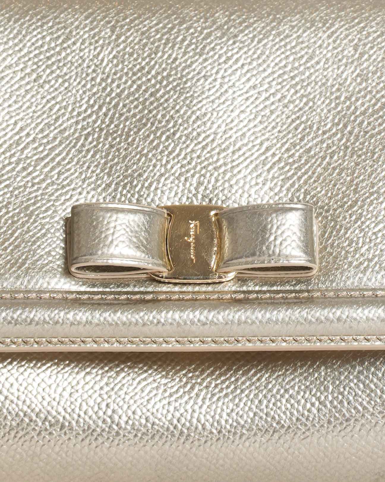 New Salvatore Ferragamo Vara Bow Metallic Leather Bag