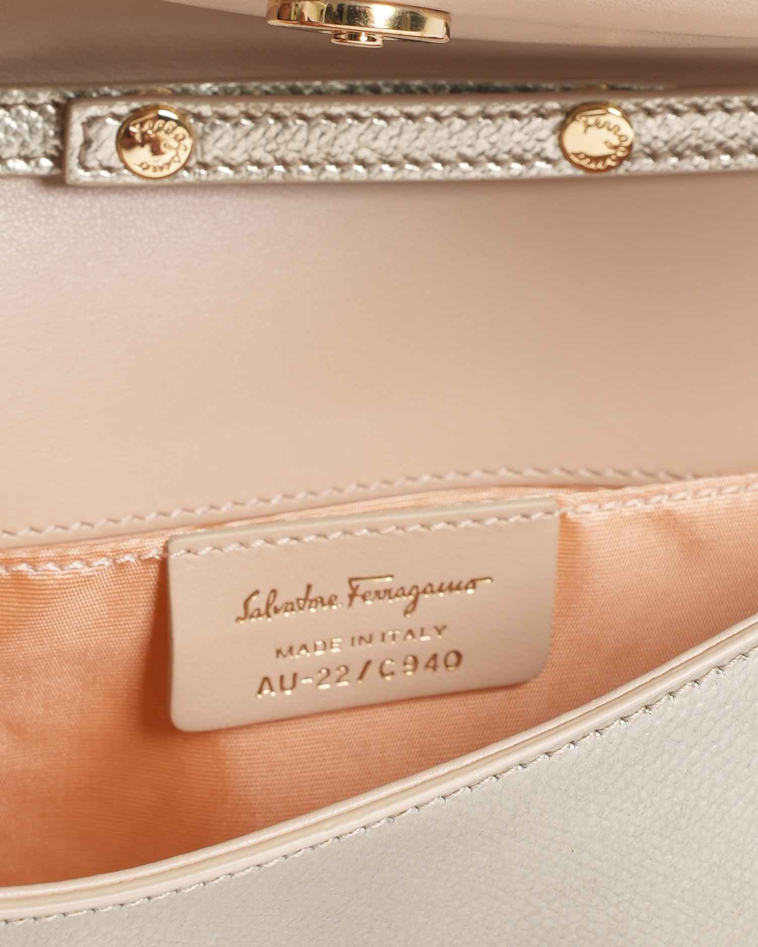New Salvatore Ferragamo Vara Bow Metallic Leather Bag