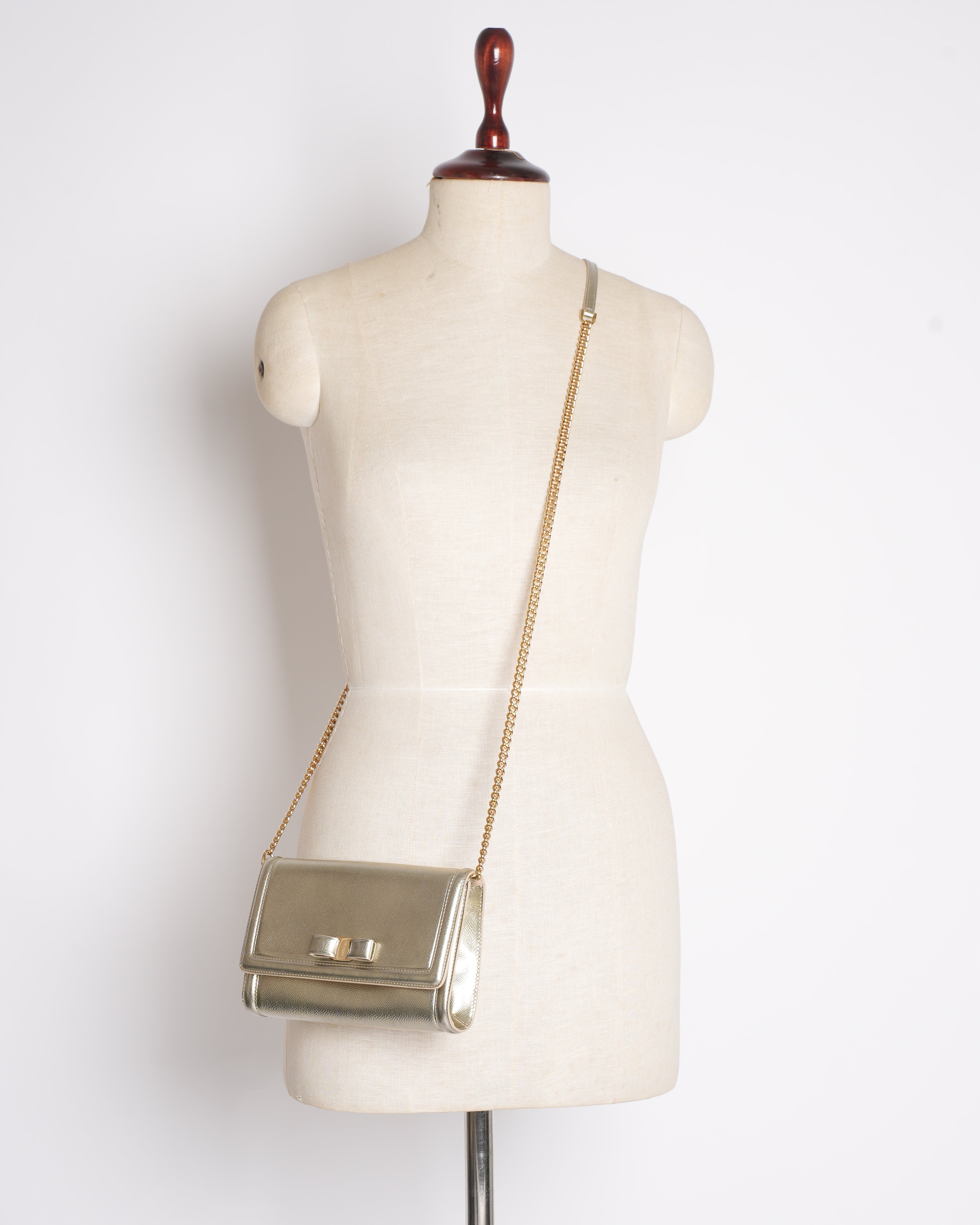 New Salvatore Ferragamo Vara Bow Metallic Leather Bag