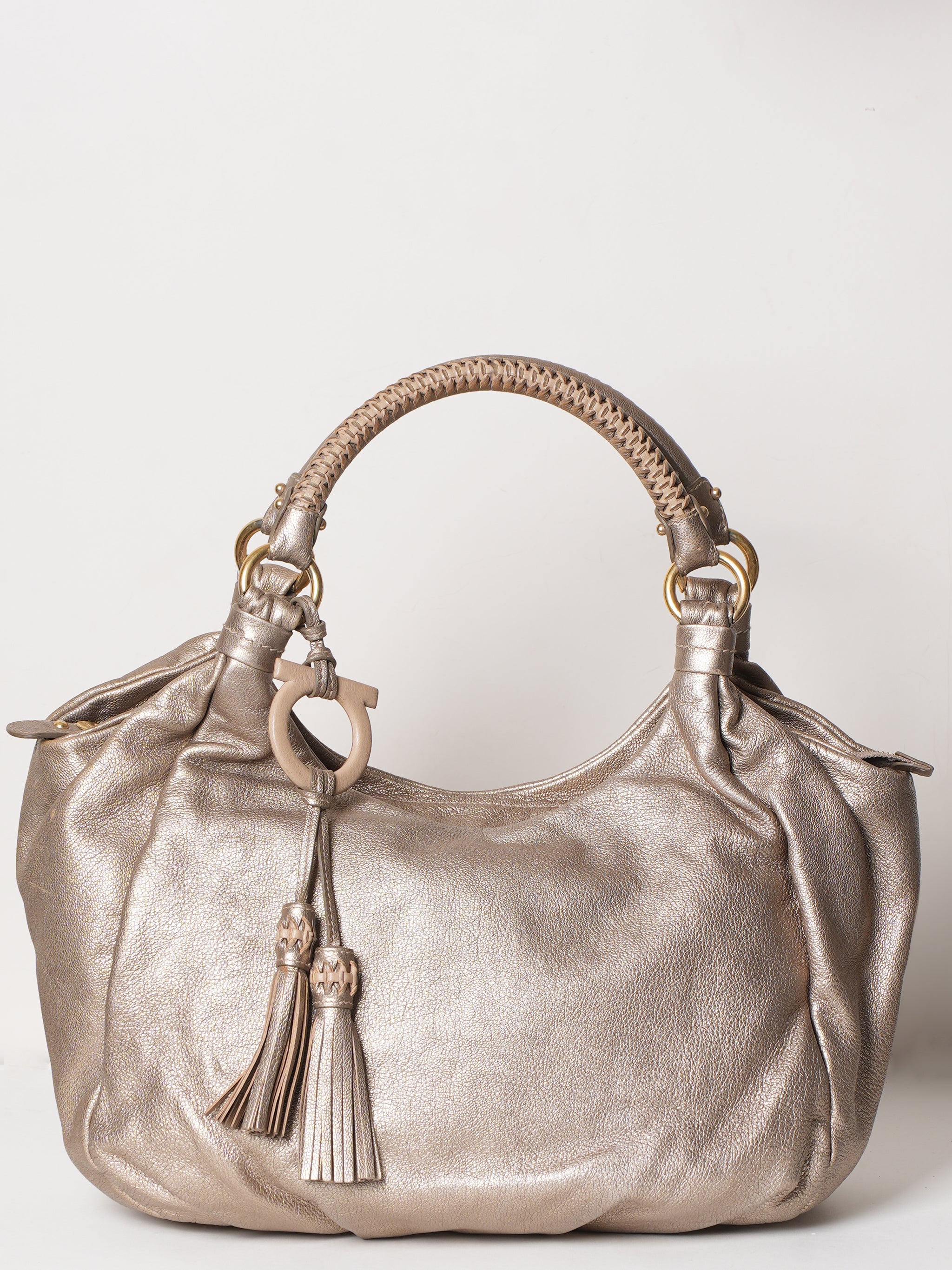 Salvatore Ferragamo Metallic Leather Hobo Bag