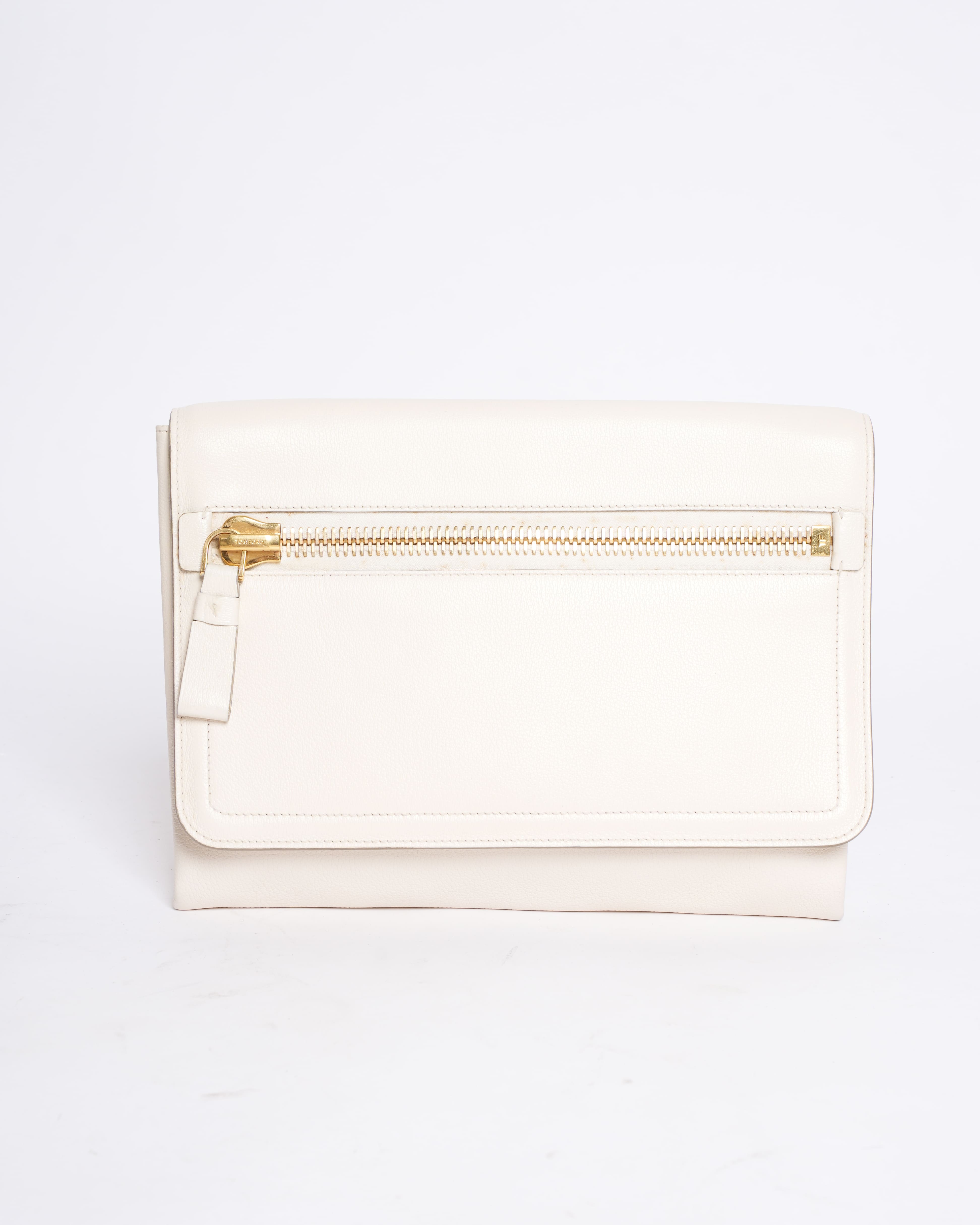 Tom Ford Off-White Zipper Hand Clutch Bag