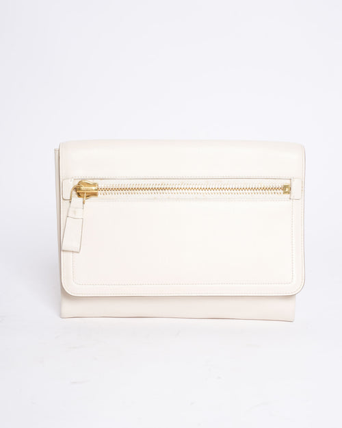 Tom Ford Off-White Zipper Hand Clutch Bag