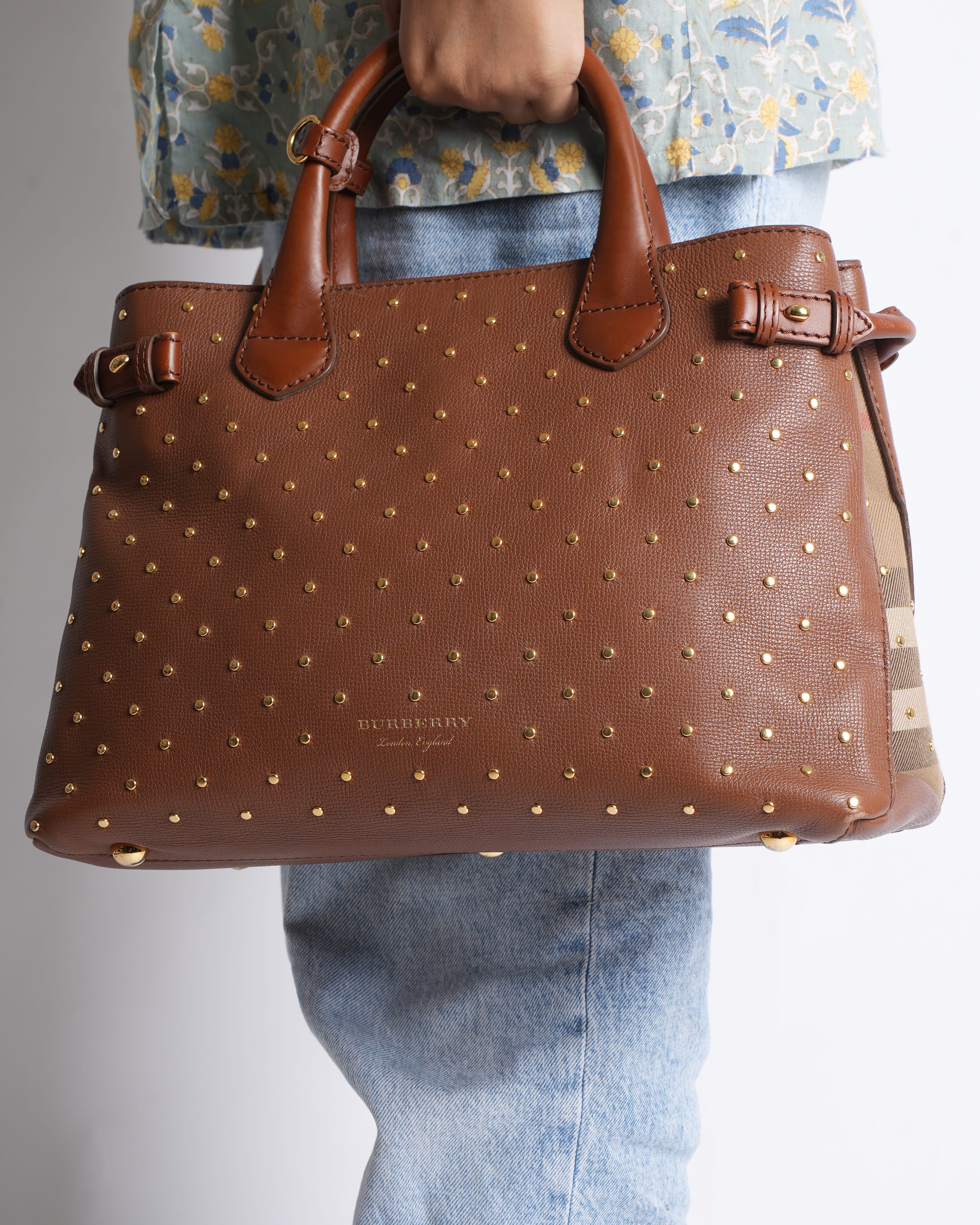 Burberry Studded Banner Top Handle Bag With Detachable Shoulder Strap
