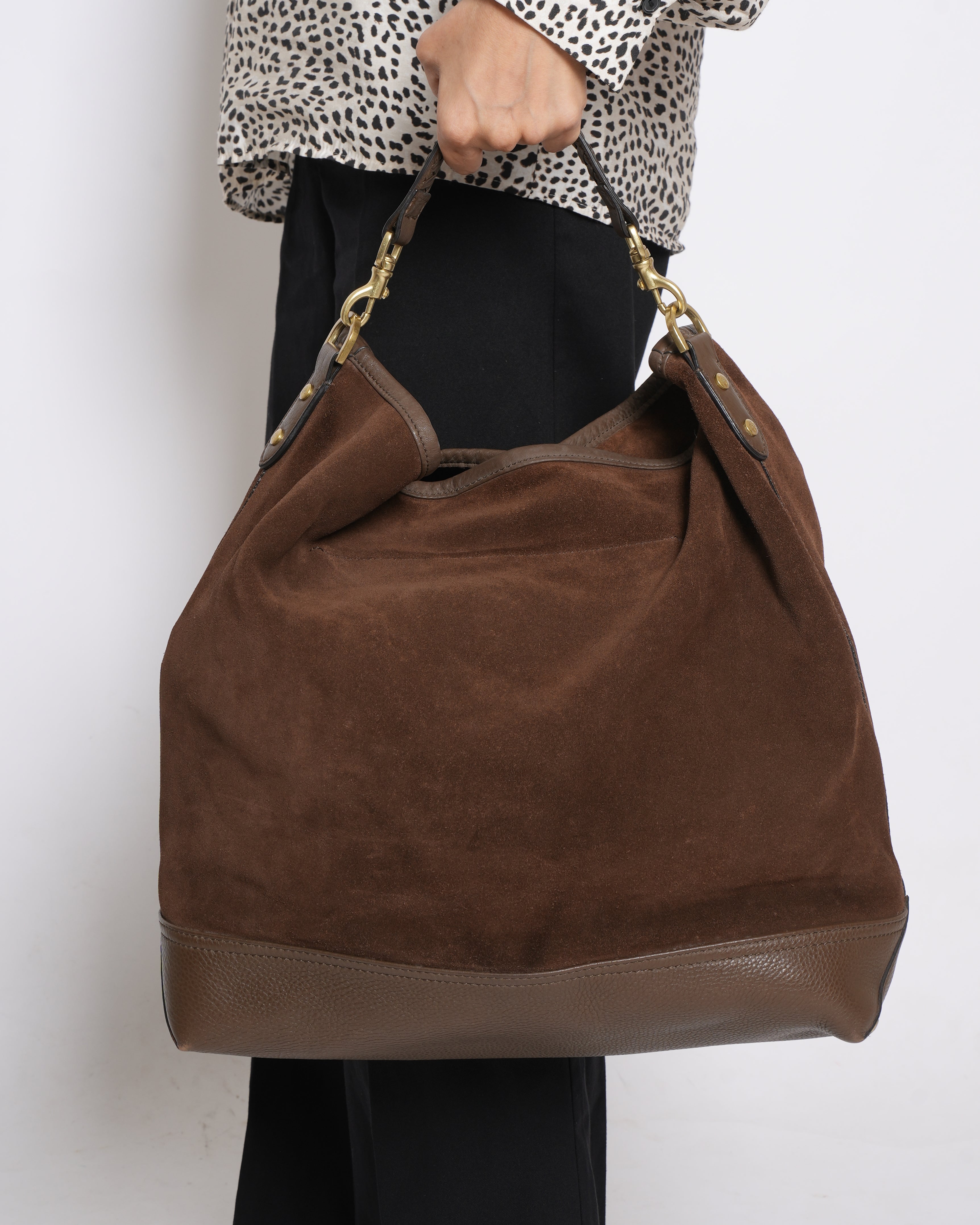 Mulberry Brown Suede & Leather Logo Embossed Hobo