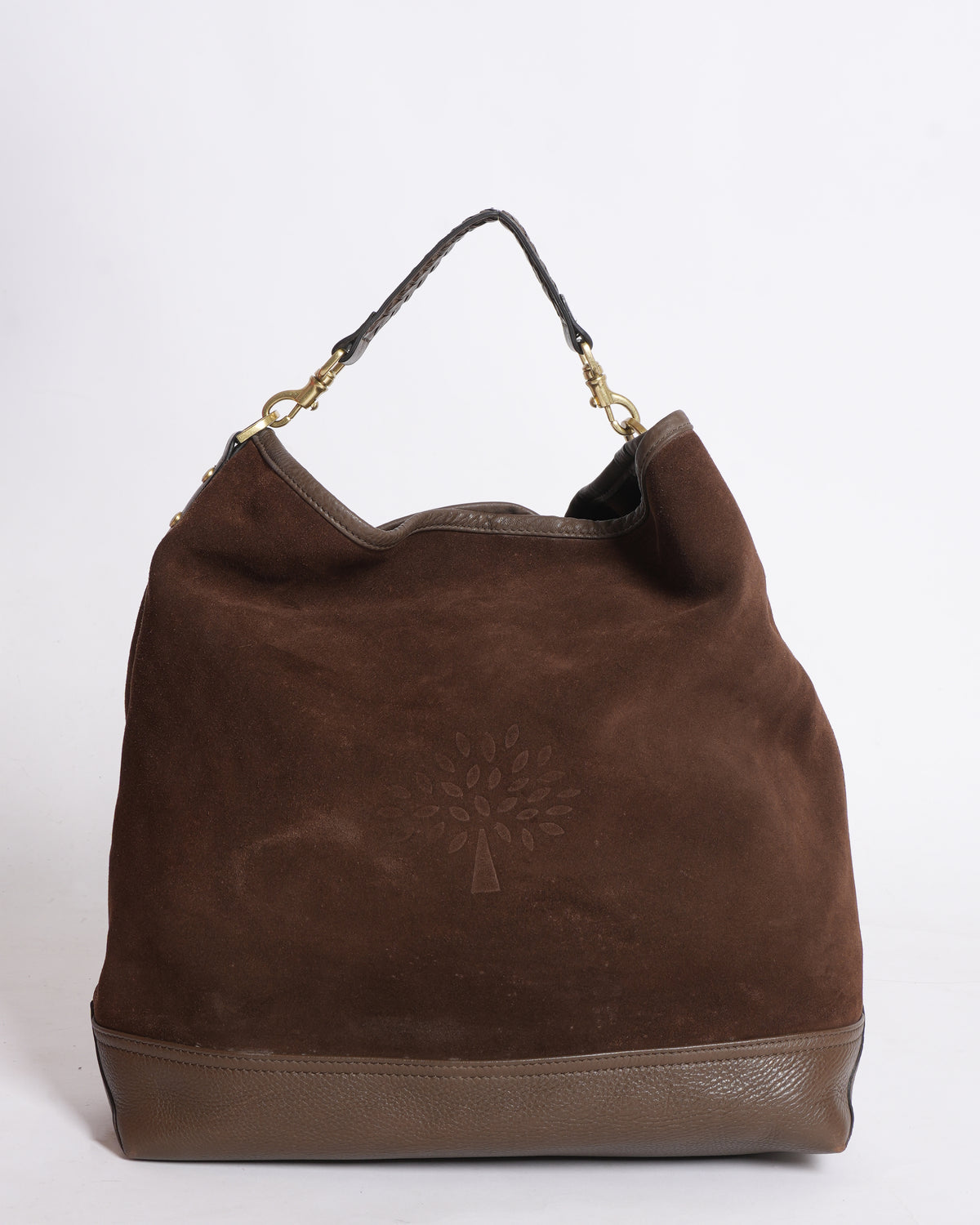 Mulberry Brown Suede & Leather Logo Embossed Hobo
