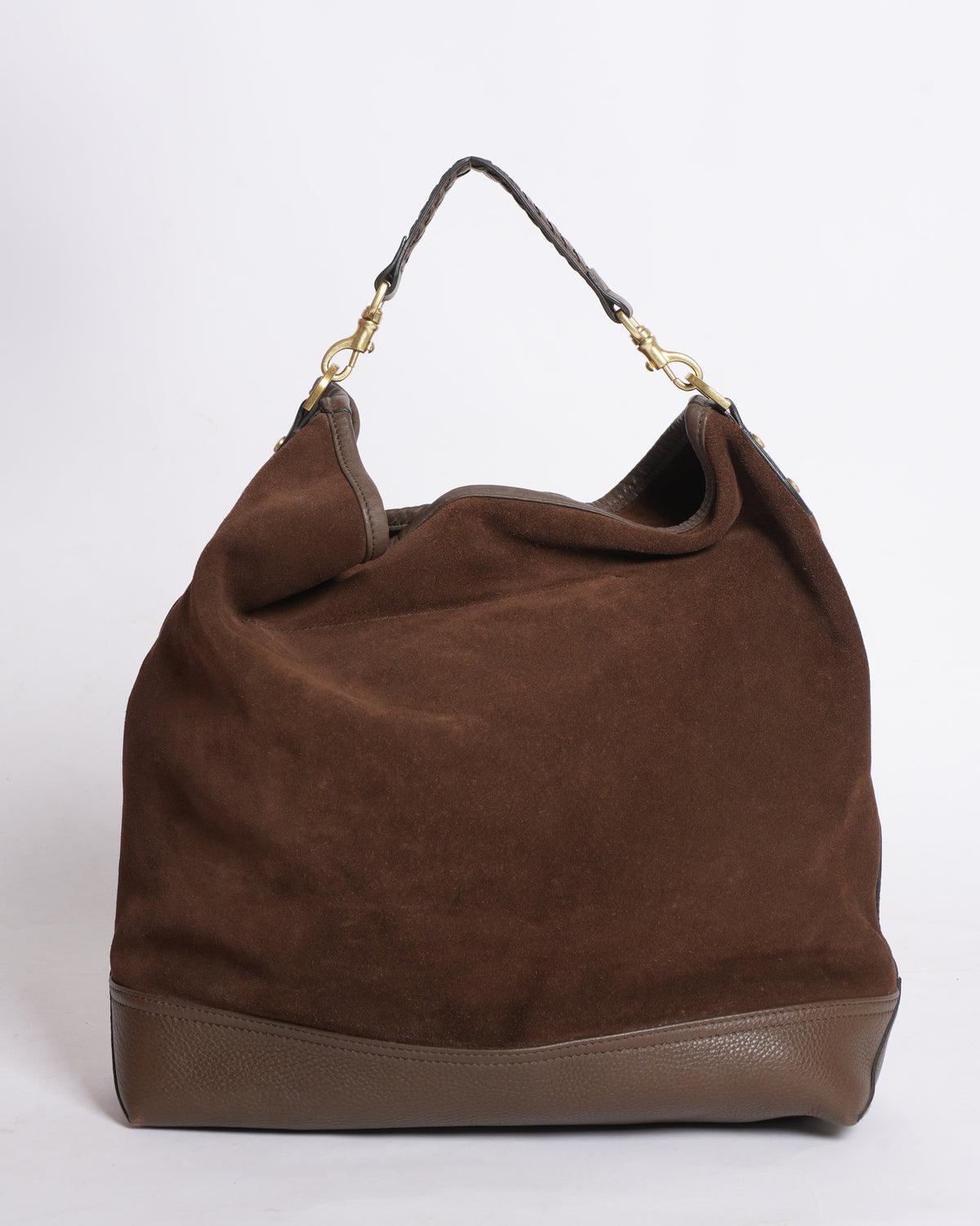 Mulberry Brown Suede & Leather Logo Embossed Hobo
