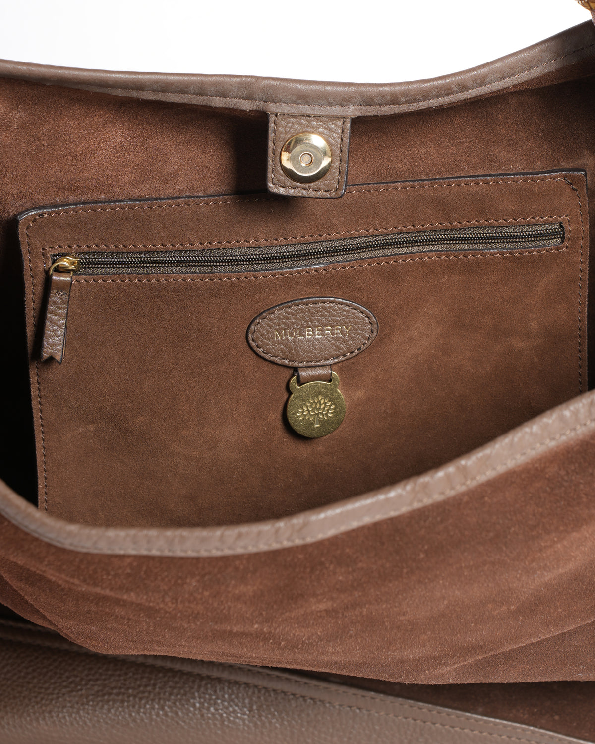 Mulberry Brown Suede & Leather Logo Embossed Hobo
