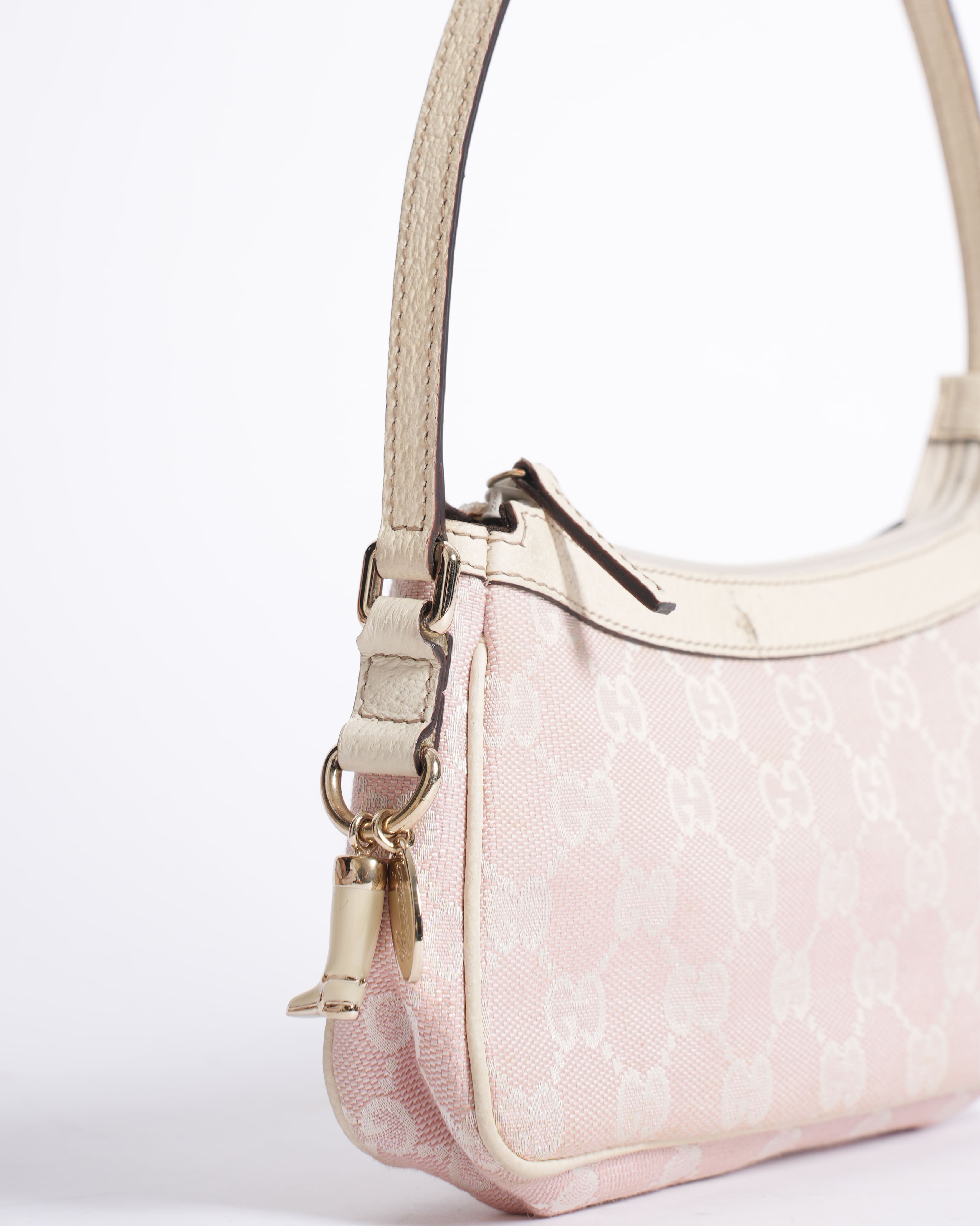 Gucci Pink GG Canvas Baguette Shoulder Bag