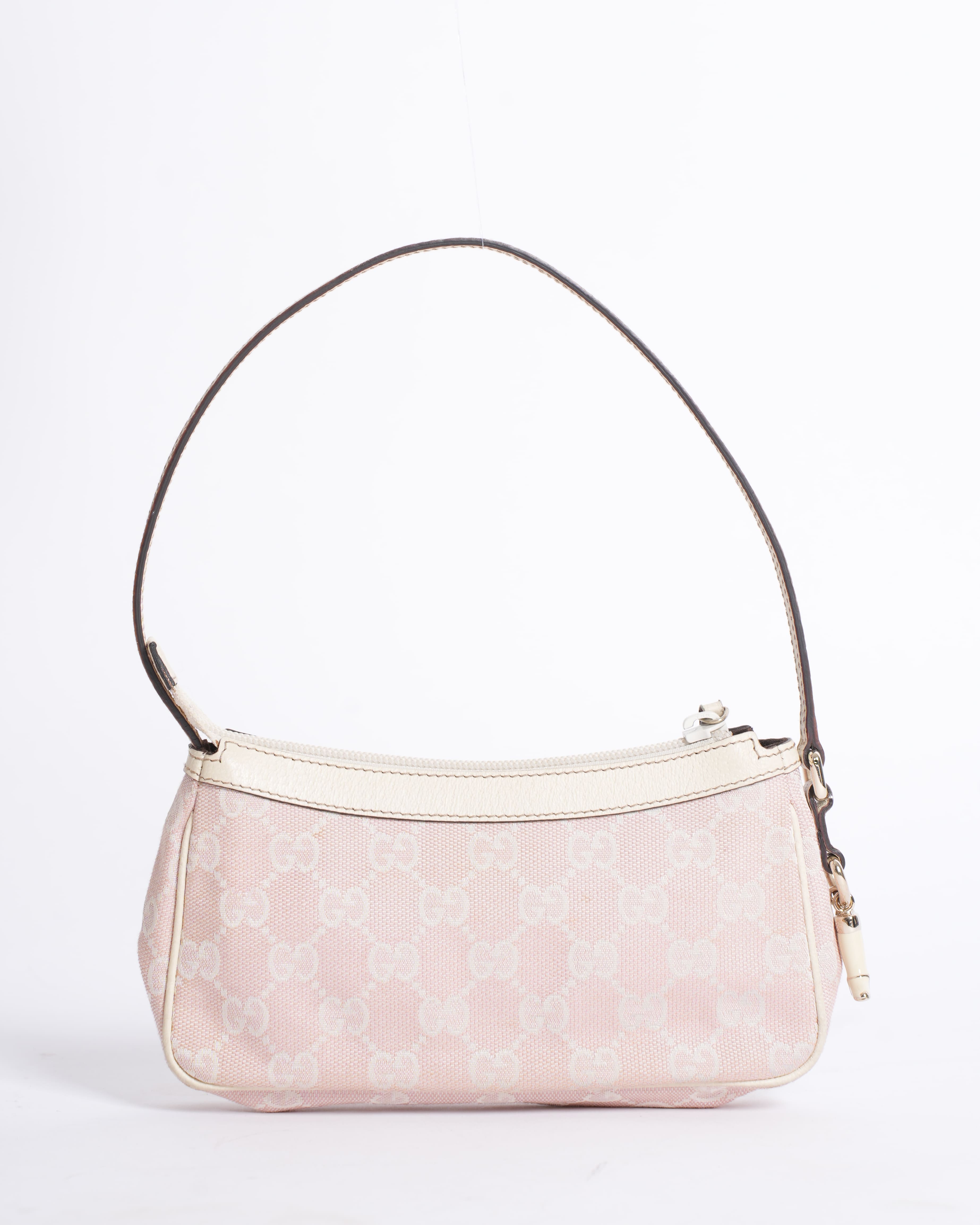 Gucci Pink GG Canvas Baguette Shoulder Bag