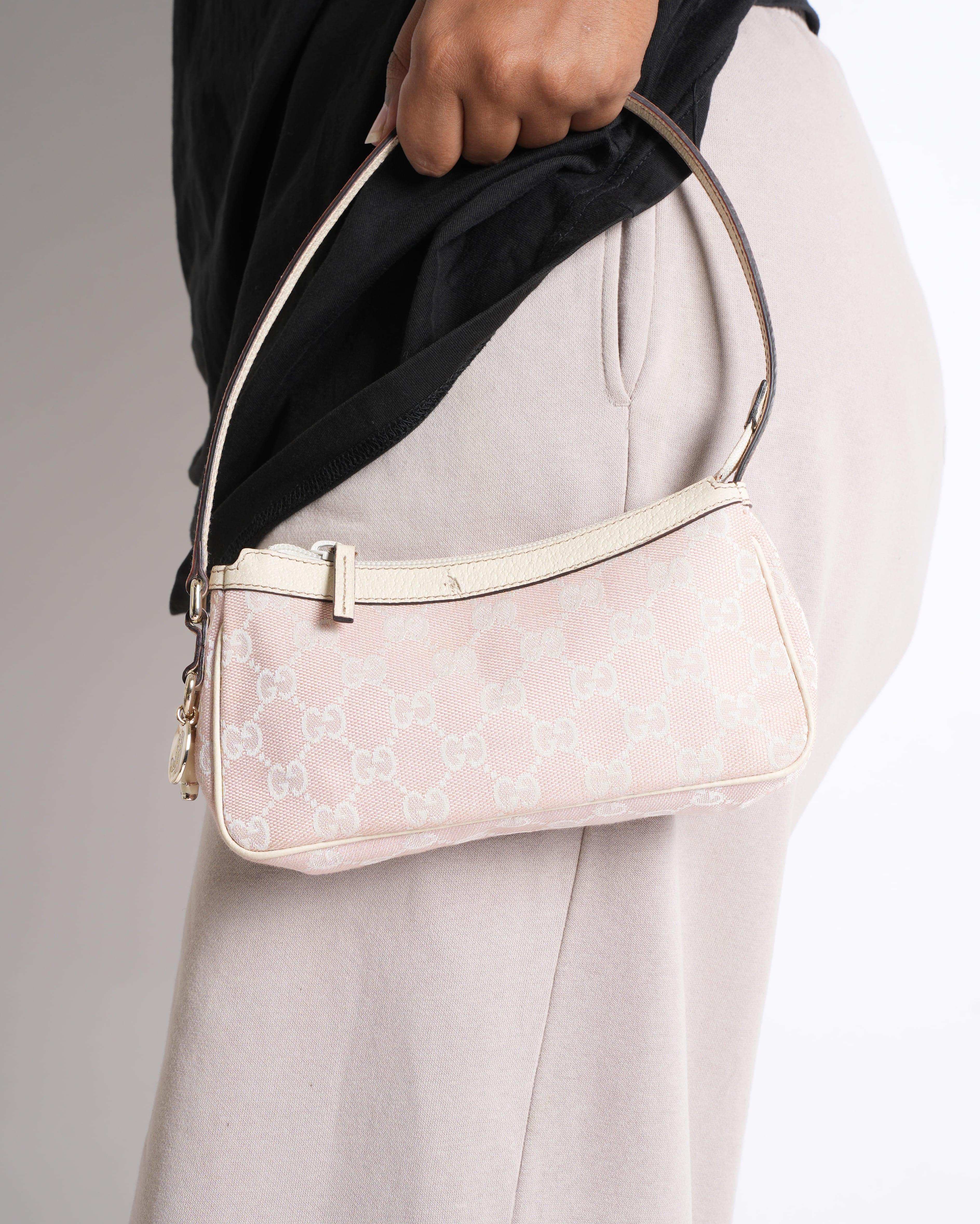 Gucci Pink GG Canvas Baguette Shoulder Bag