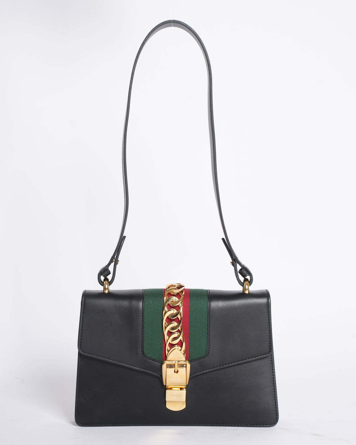 Gucci Sylvie Leather Shoulder Bag in Black