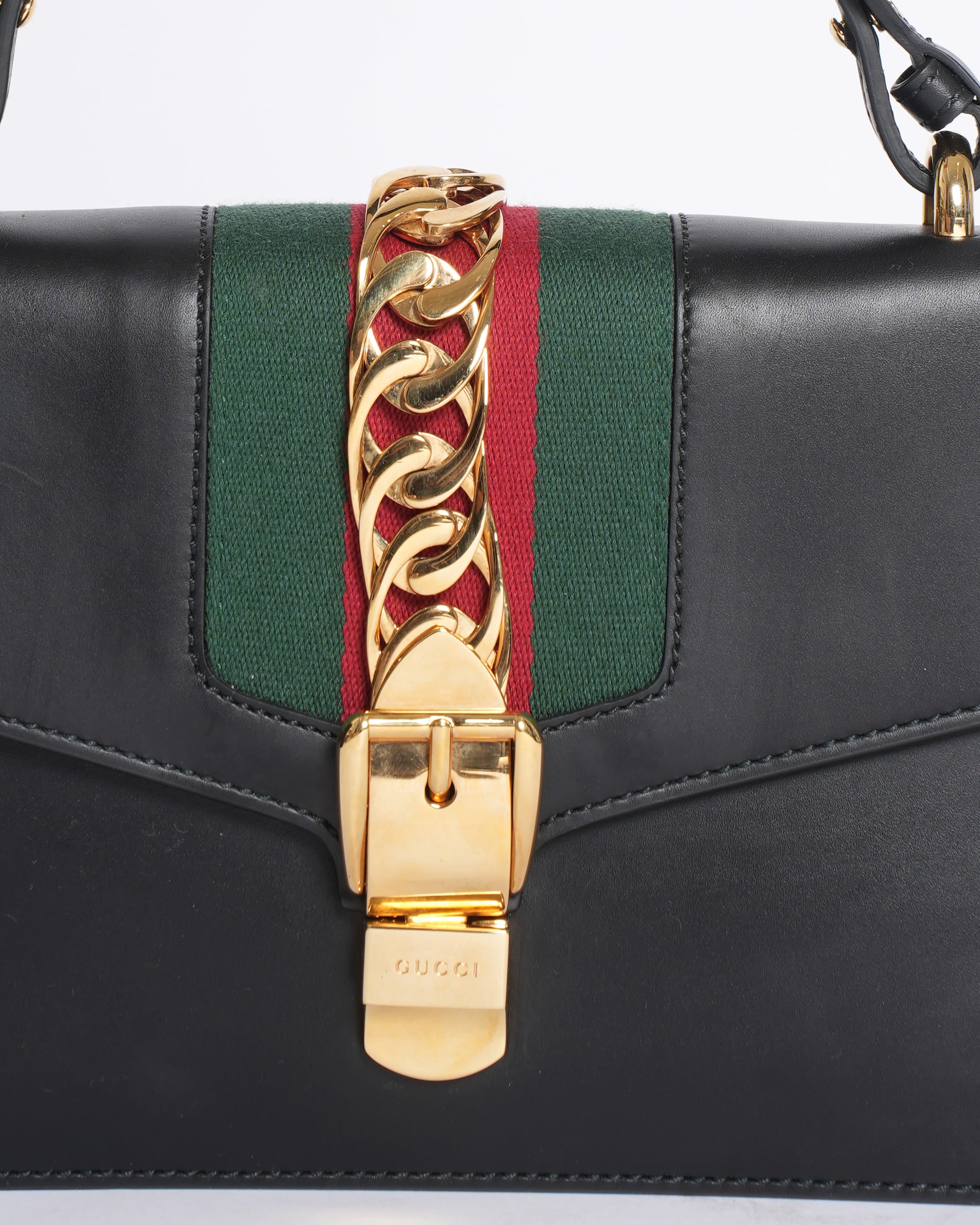 Gucci Sylvie Leather Shoulder Bag in Black
