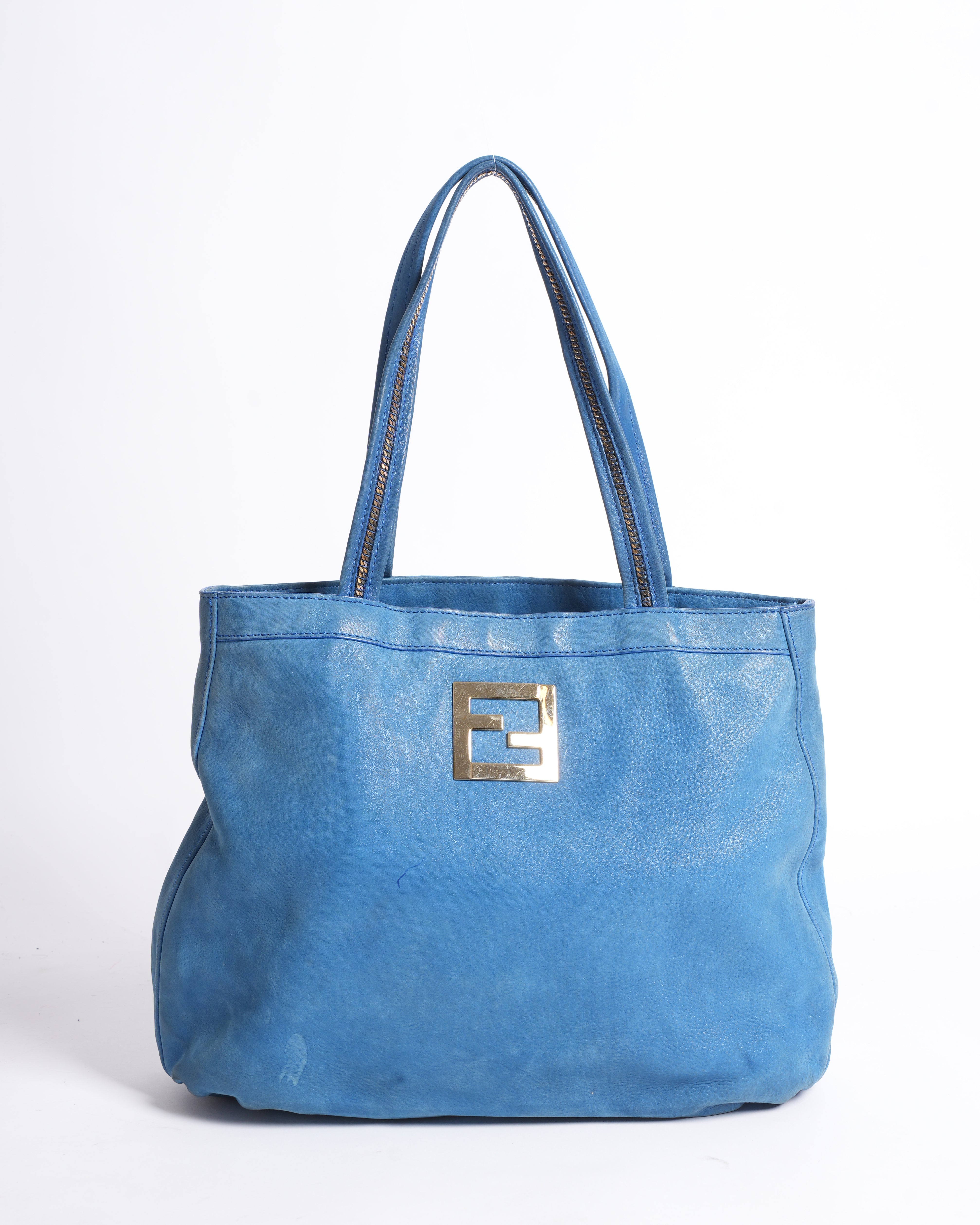 Fendi Nubuck Shoulder Bag In Blue