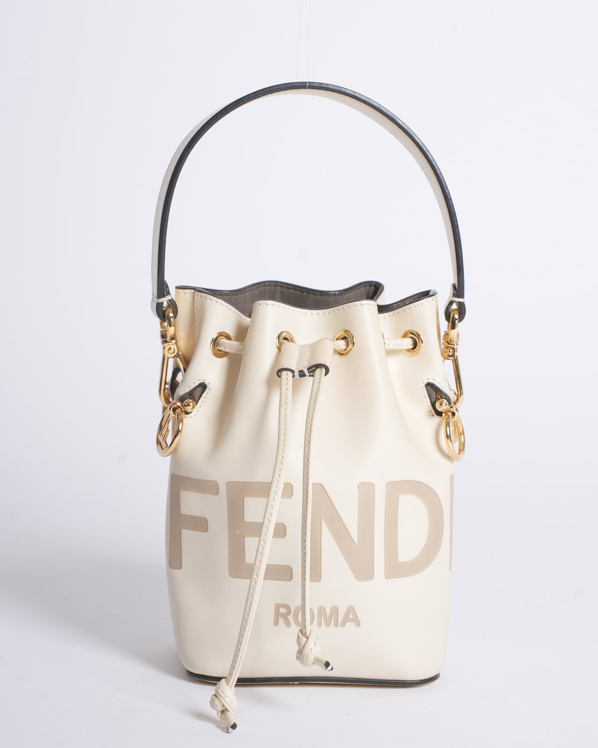 Fendi White Leather Mini Logo Mon Trésor Drawstring Bucket Bag