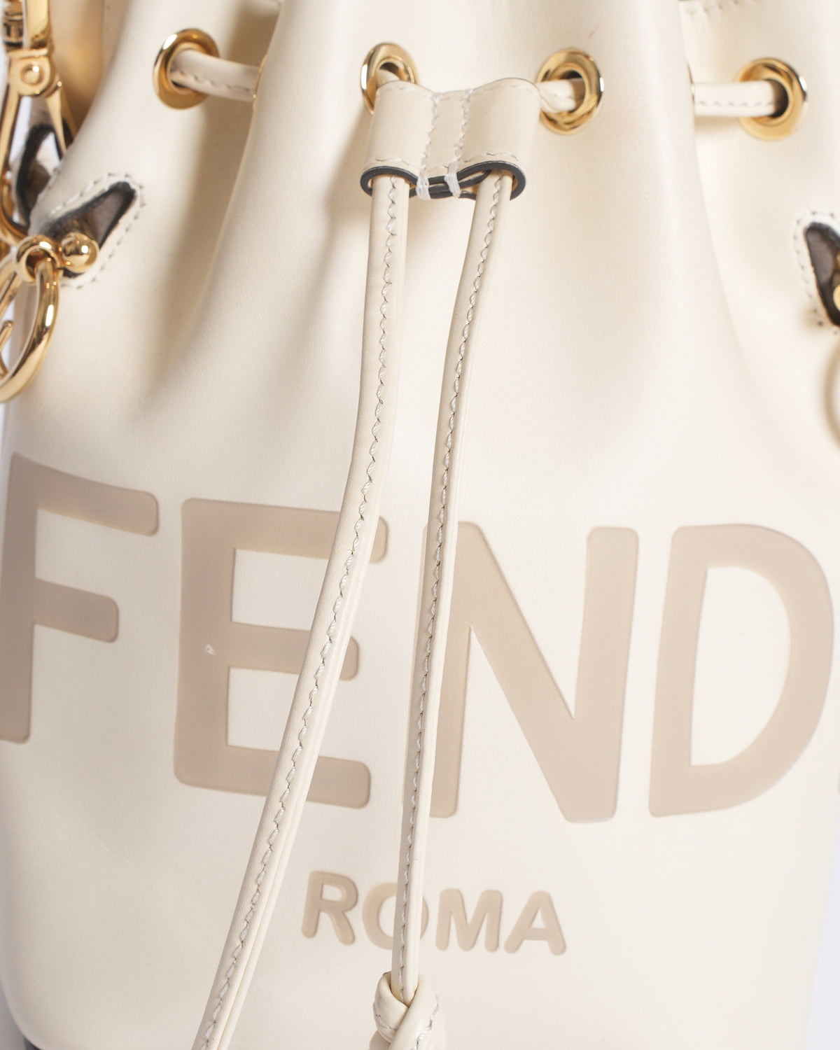 Fendi White Leather Mini Logo Mon Trésor Drawstring Bucket Bag
