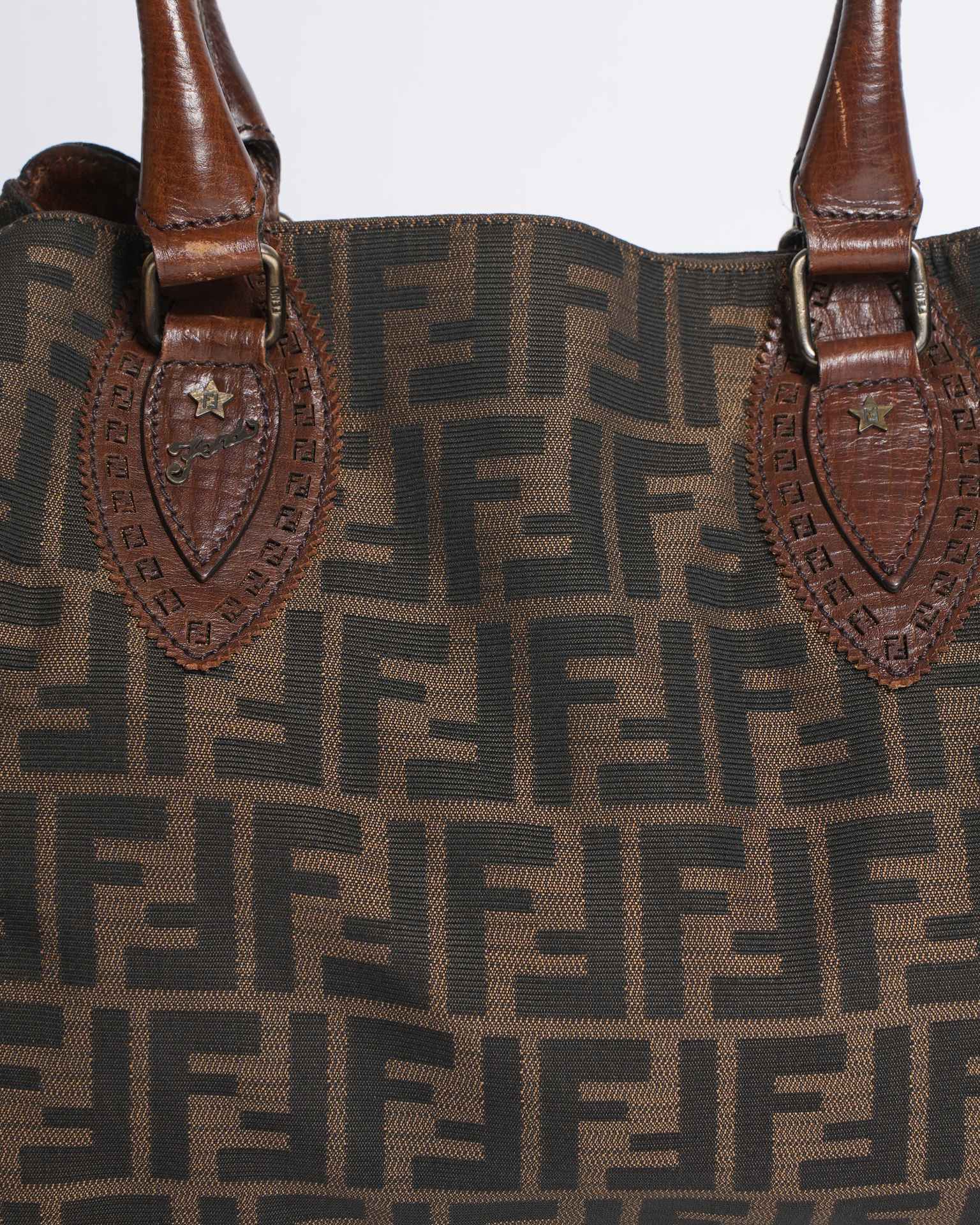 Fendi Canvas Zicca Shoulder Bag In Brown