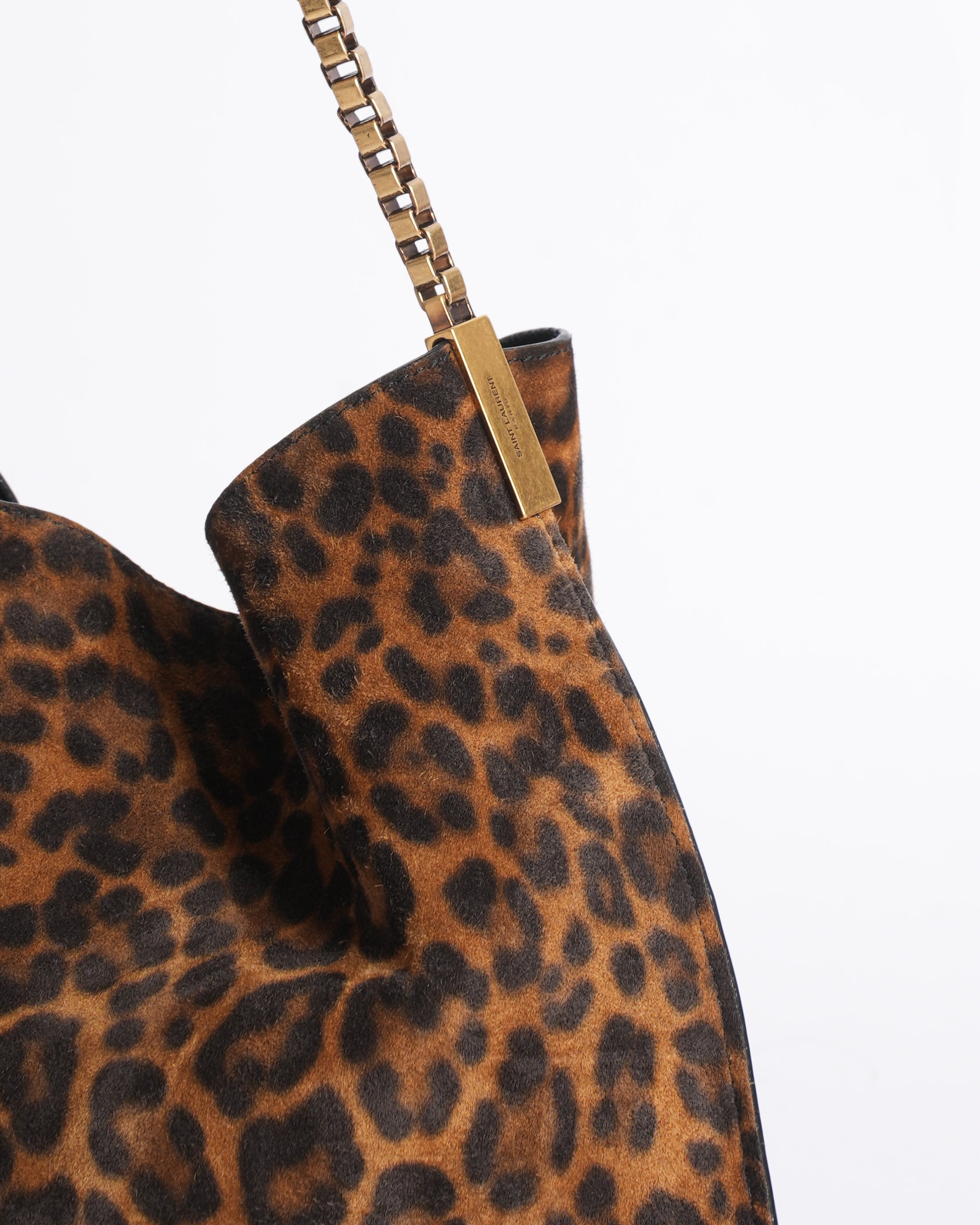 Saint Laurent leopard-print suede hobo shoulder bag