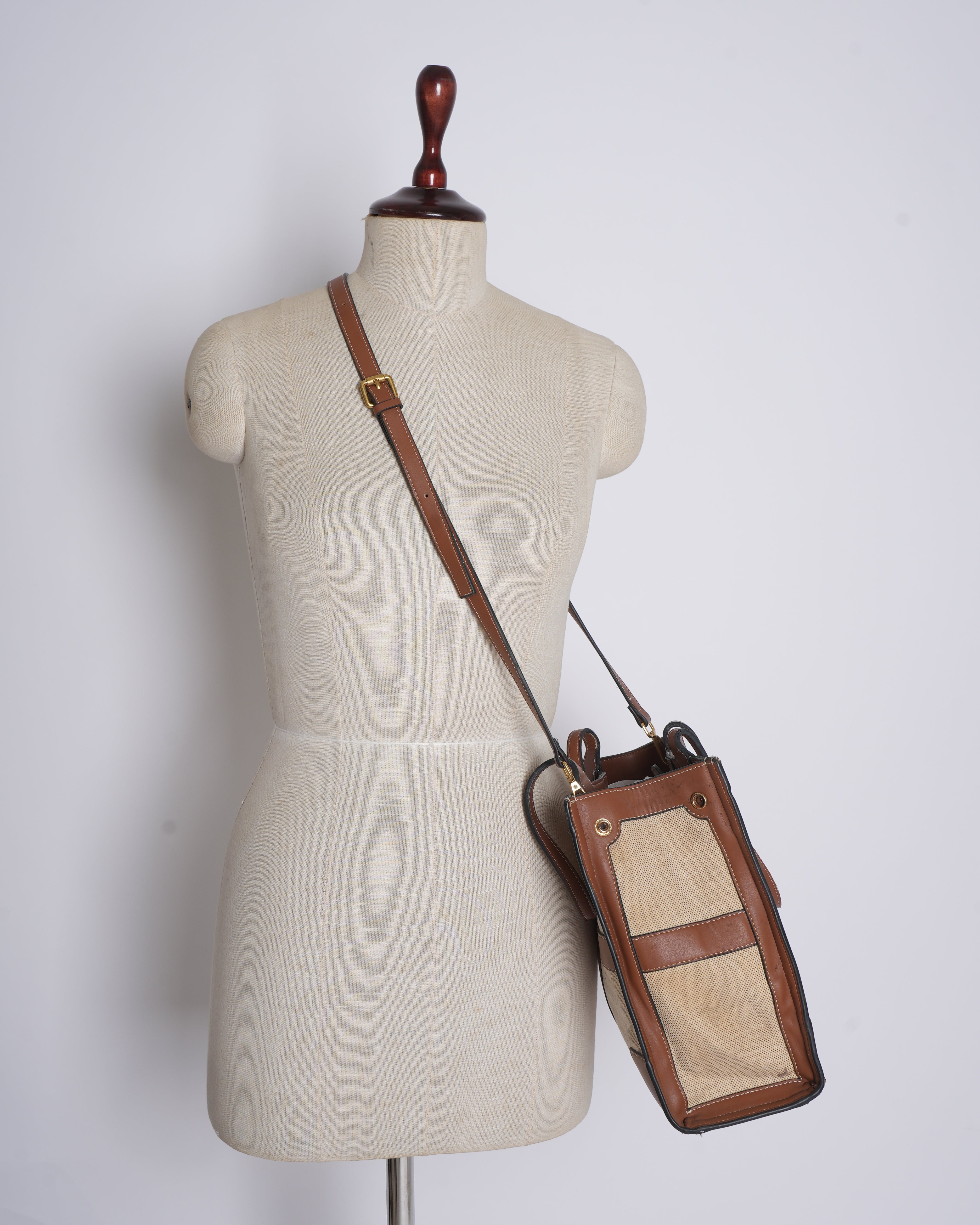 Tory Burch Ella Canvas & Leather Shoulder Bag