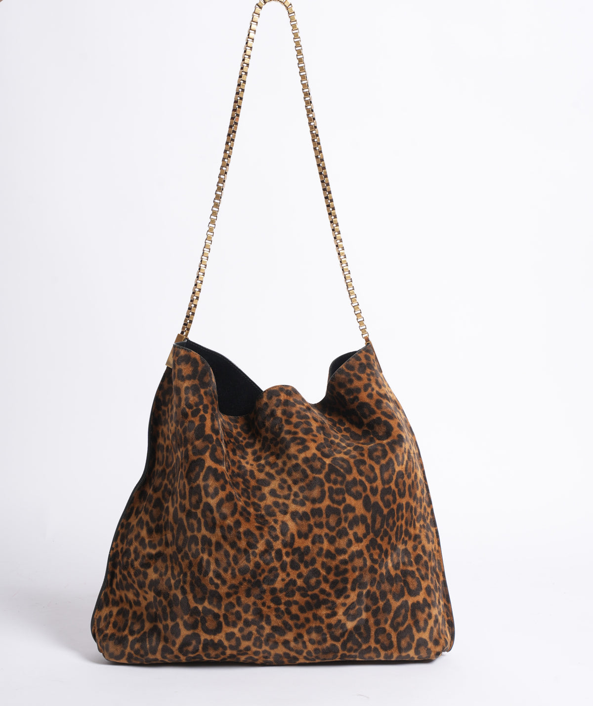 Saint Laurent leopard-print suede hobo shoulder bag