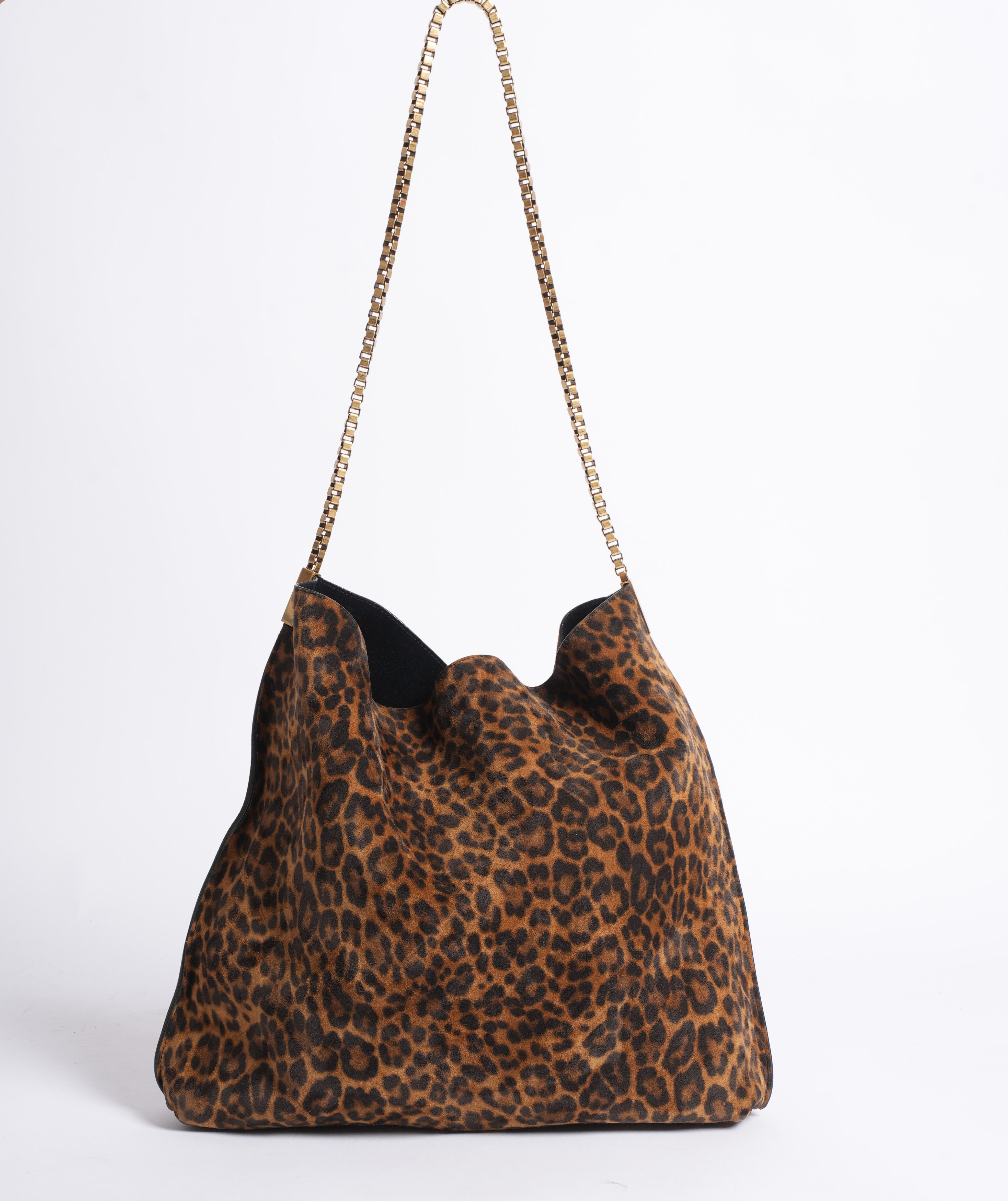 Saint Laurent leopard-print suede hobo shoulder bag