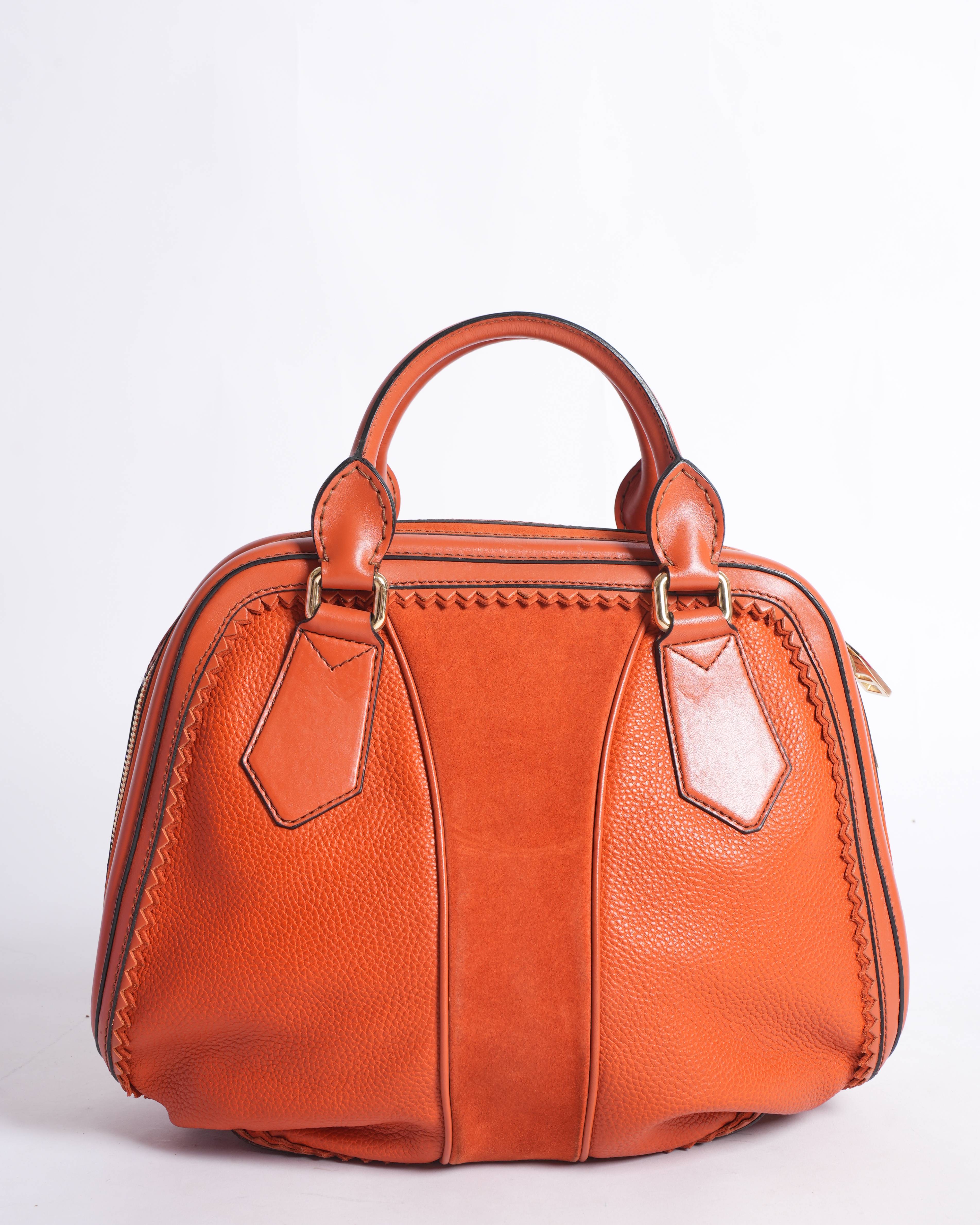 Burberry Orange Leather and Suede Tassel Satchel
