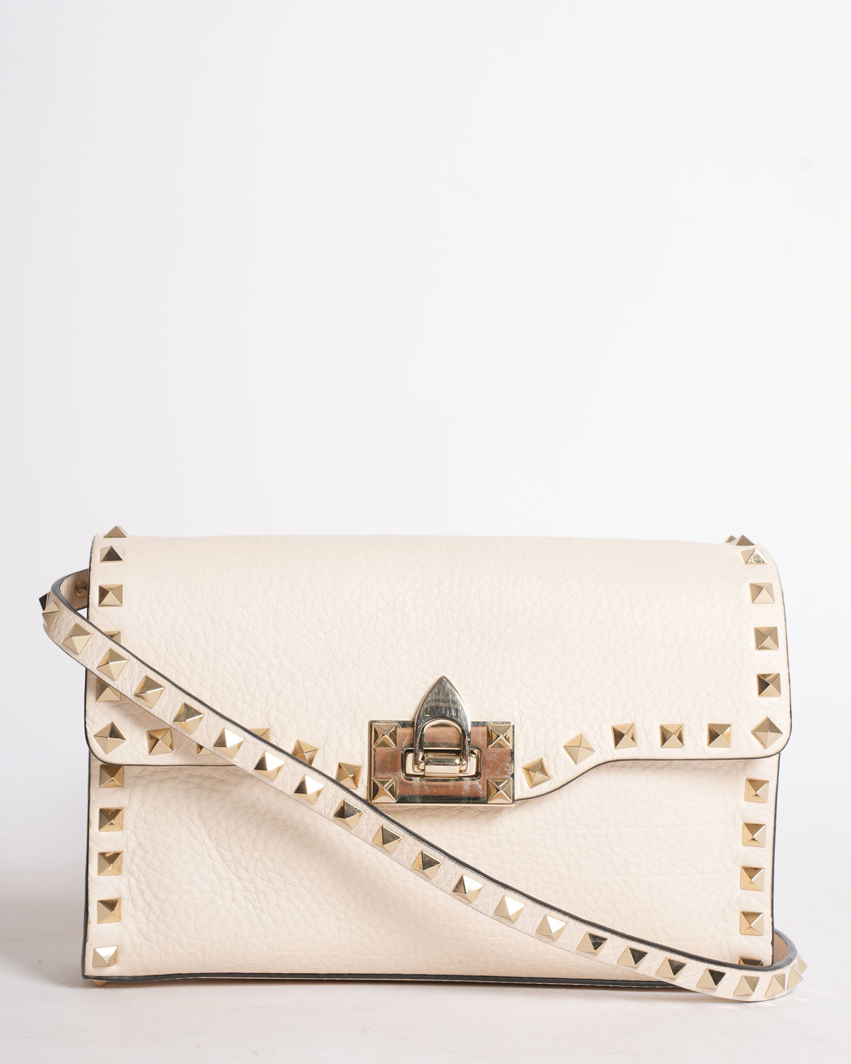 Valentino Cream Leather Rockstud Crossbody Bag