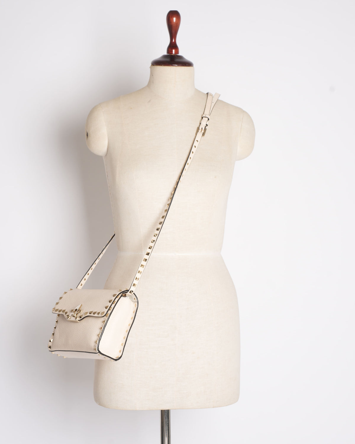 Valentino Cream Leather Rockstud Crossbody Bag