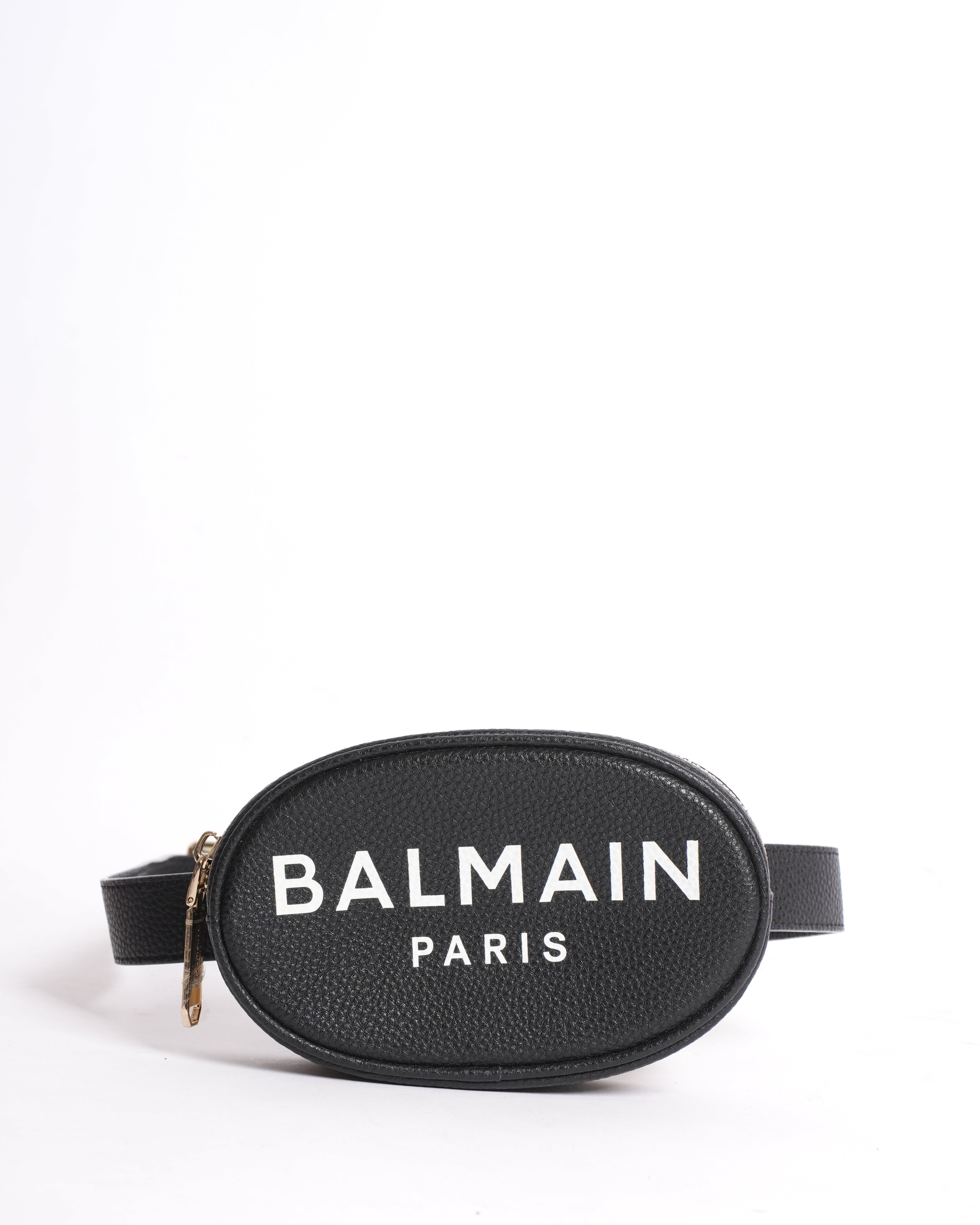 New Balmain Black Leather Waist Belt Bag