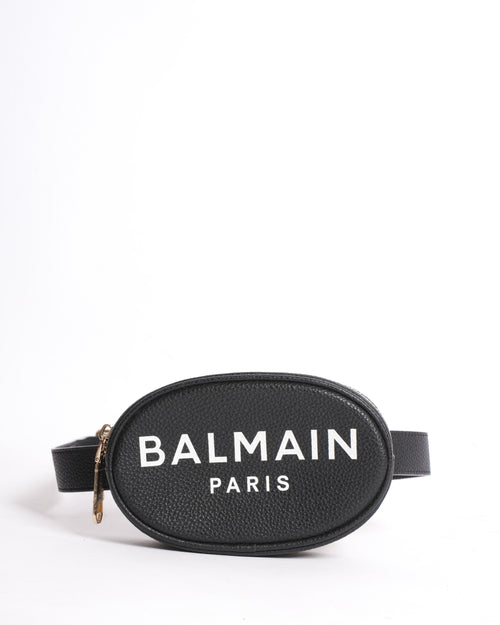 New Balmain Black Leather Waist Belt Bag