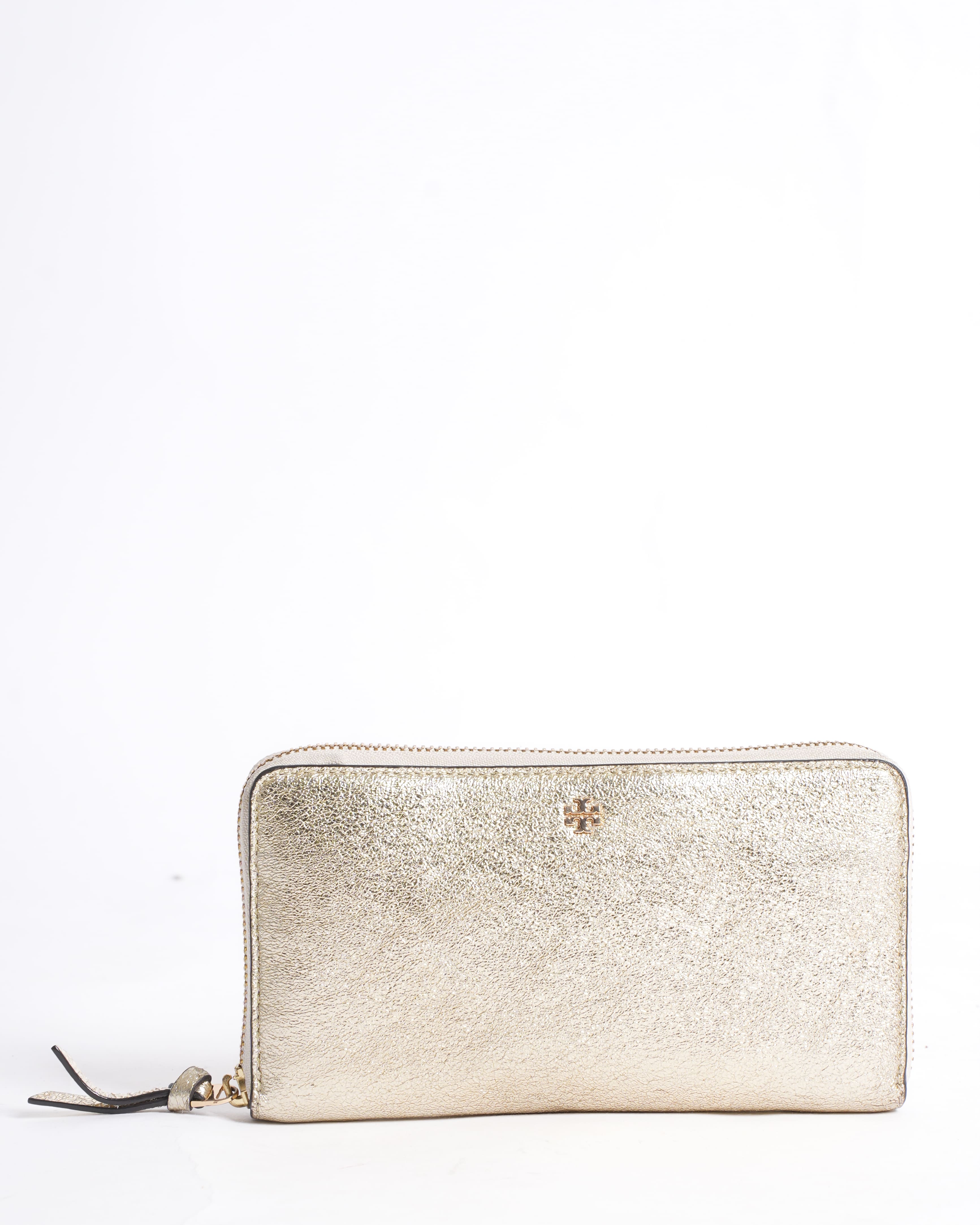 Tory burch metallic gold long wallet