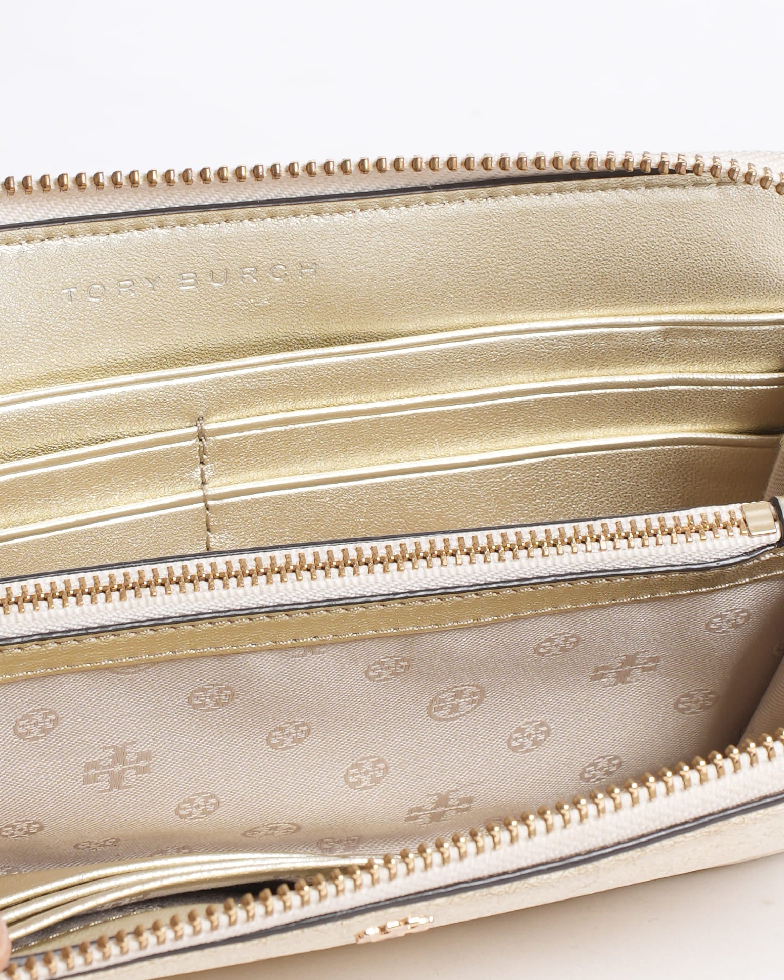 Tory burch metallic gold long wallet
