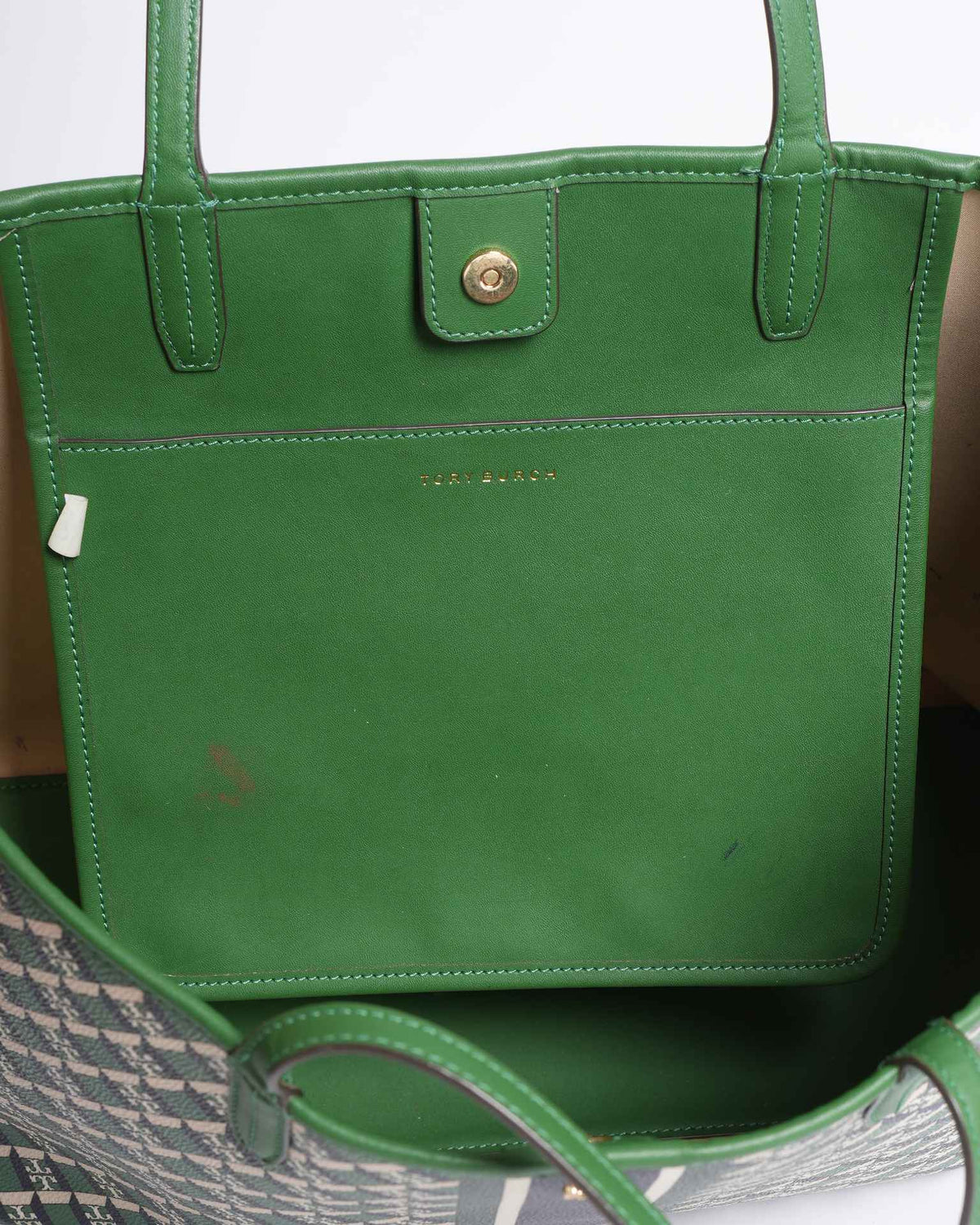 Tory Burch Geo Logo Stripe Tote Bag In Green