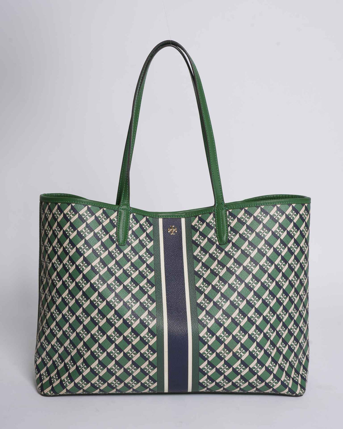 Tory Burch Geo Logo Stripe Tote Bag In Green