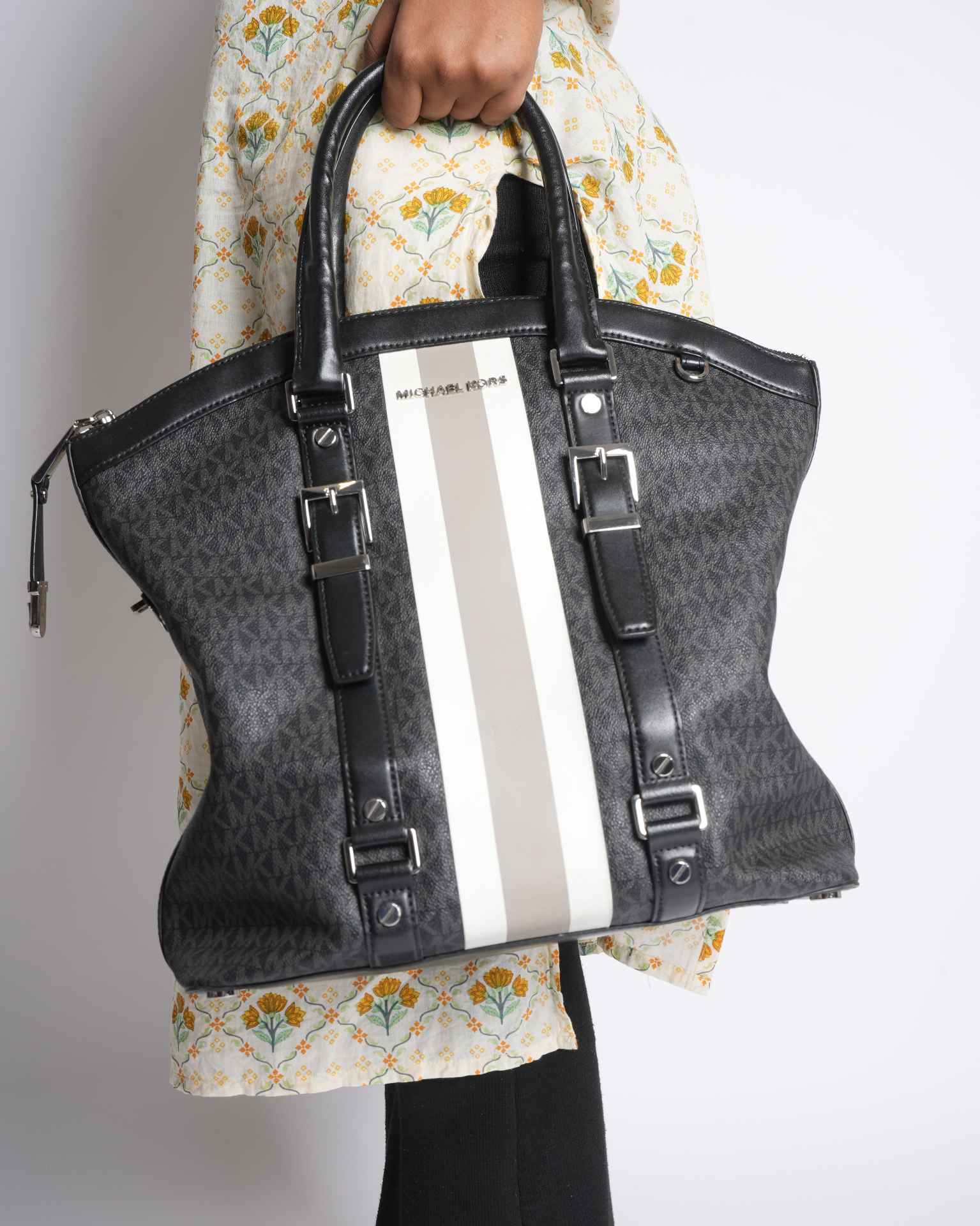 Michael Kors Bedford Travel Large Logo Stripe Dome Tote Bag