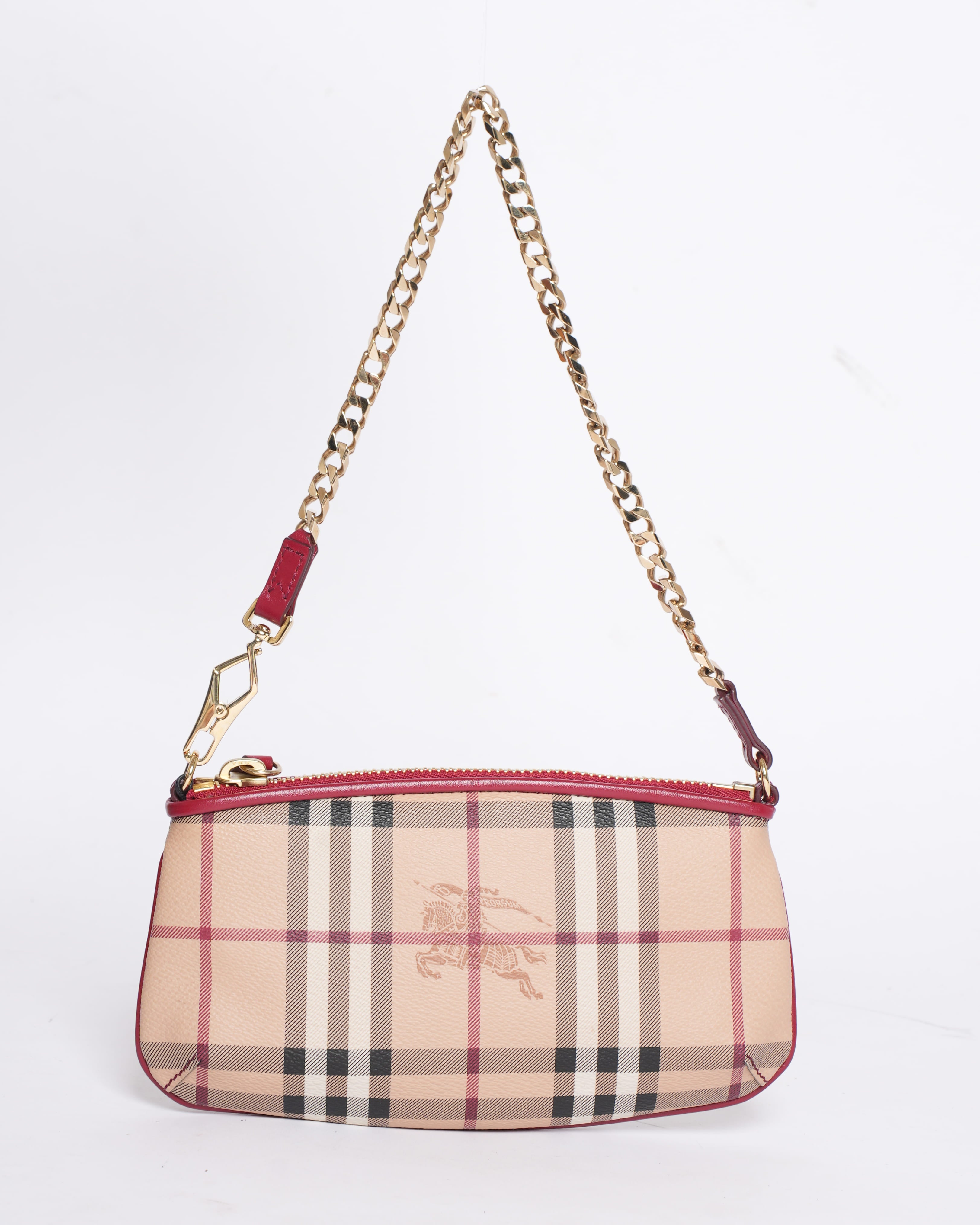 New Burberry Haymarket Check Clara Shoulder Bag in Red