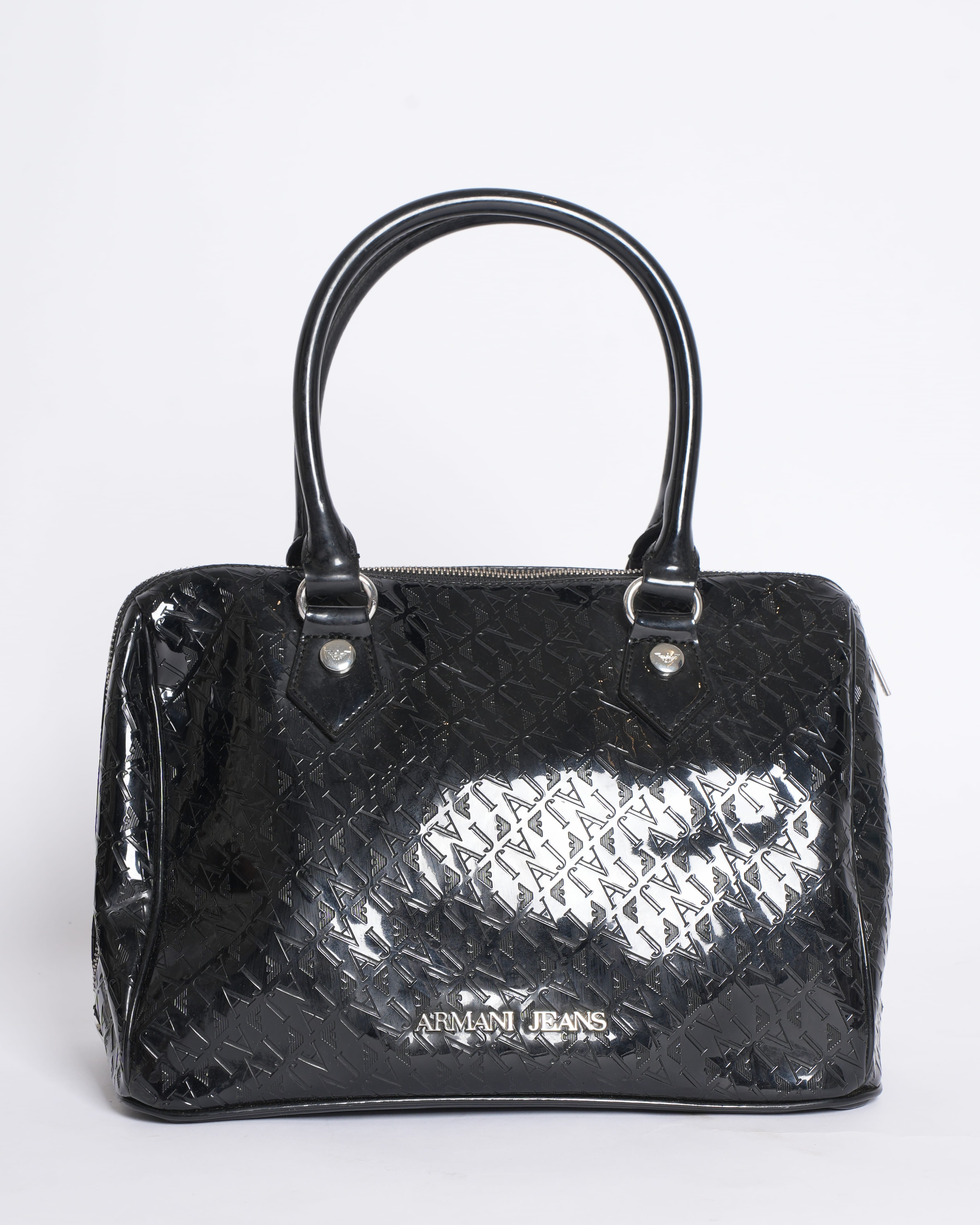 Armani Jeans Black Patent Leather Tote Bag