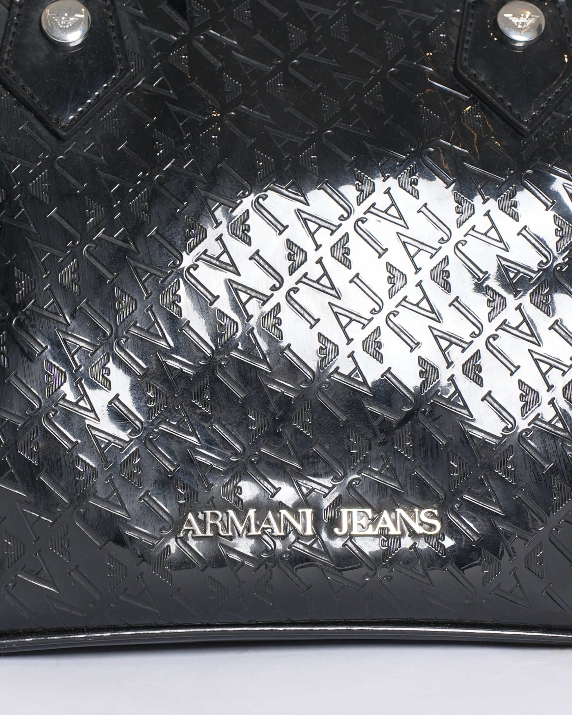 Armani Jeans Black Patent Leather Tote Bag