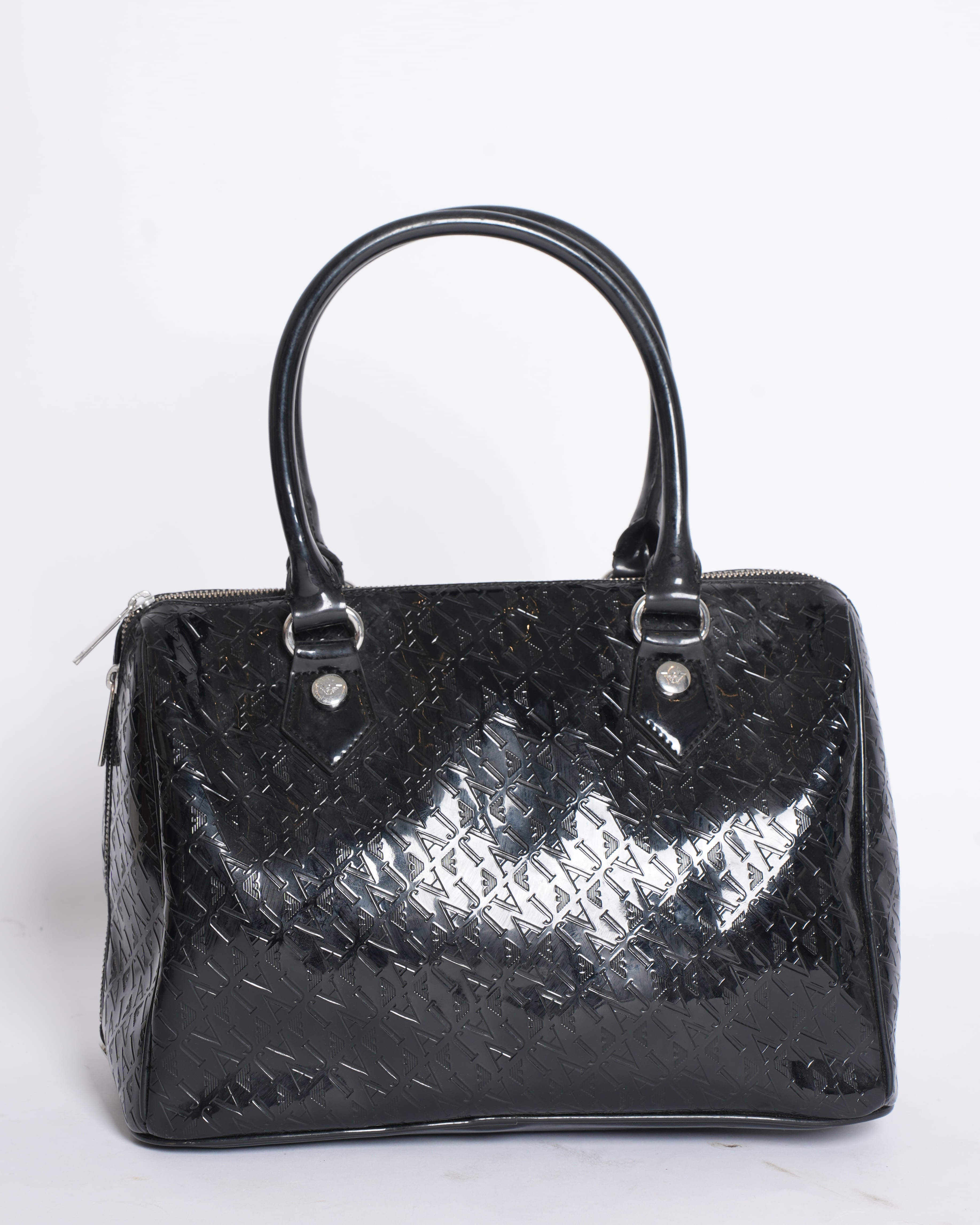 Armani Jeans Black Patent Leather Tote Bag