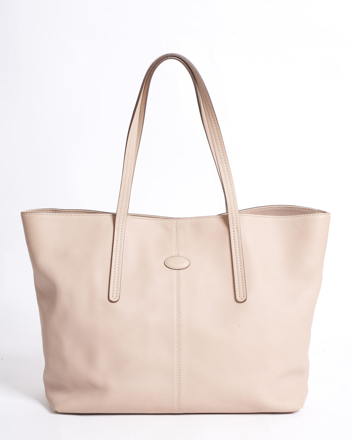 Tods beige leather logo shopper tote bag