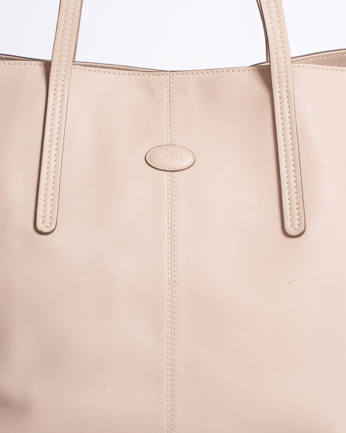 Tods beige leather logo shopper tote bag
