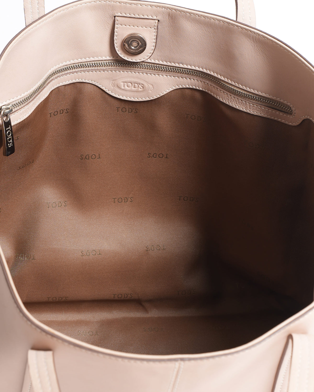 Tods beige leather logo shopper tote bag