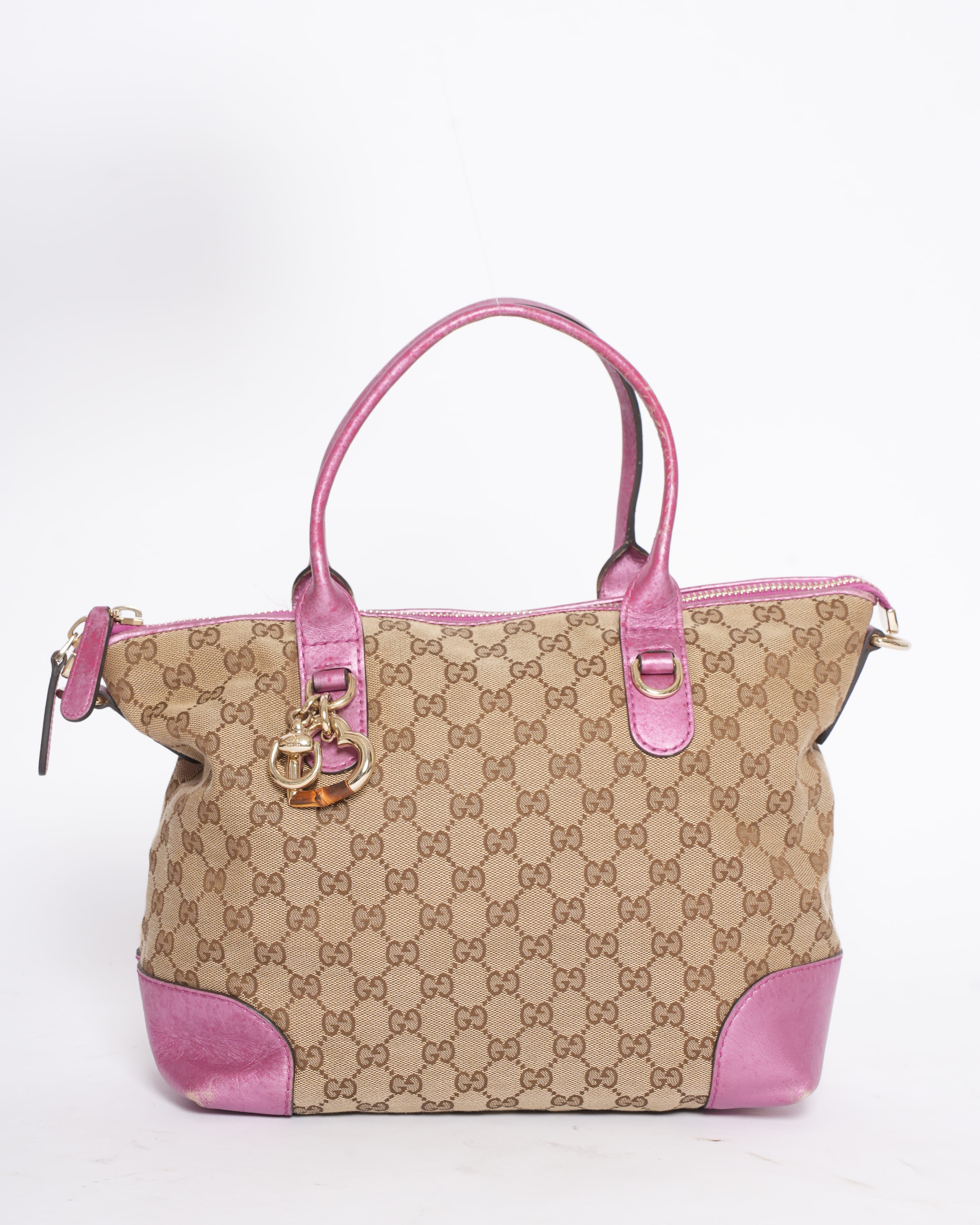 Gucci Canvas & Leather Shoulder Bag in Metallic Pink