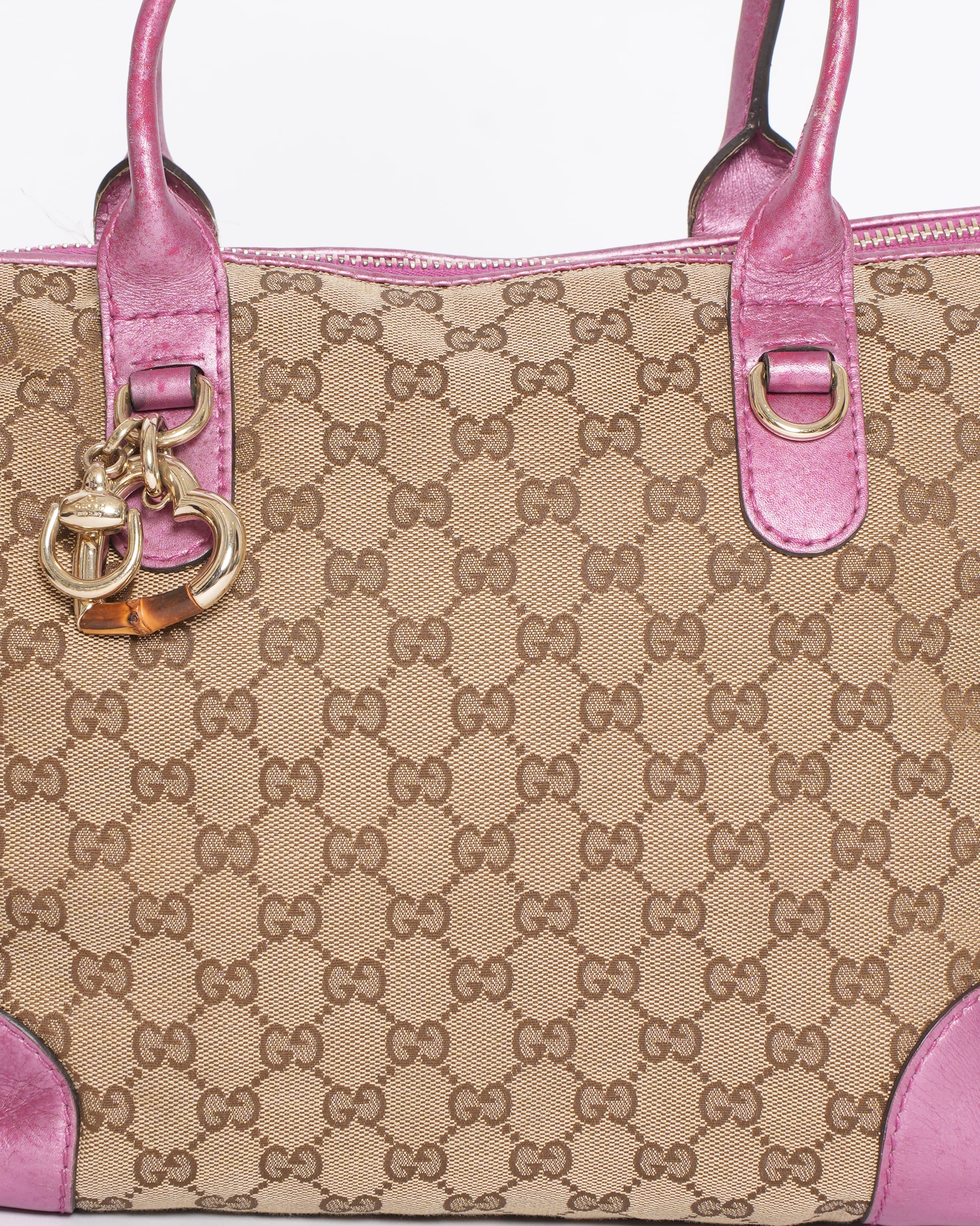 Gucci Canvas & Leather Shoulder Bag in Metallic Pink